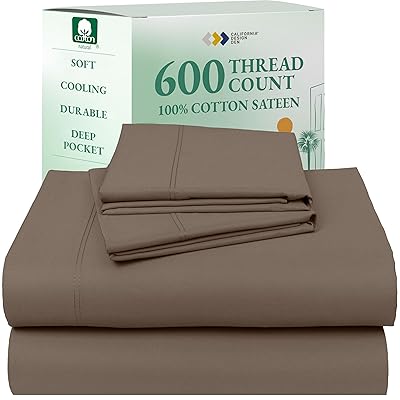 California Design Den 600 Thread Count Sheets King, 100% Cotton Sheet, Sateen, King Size Bed Sheets, Soft, Cooling, Hotel-Quality Bedding with Deep Pockets (Mushroom - Taupe Brown)