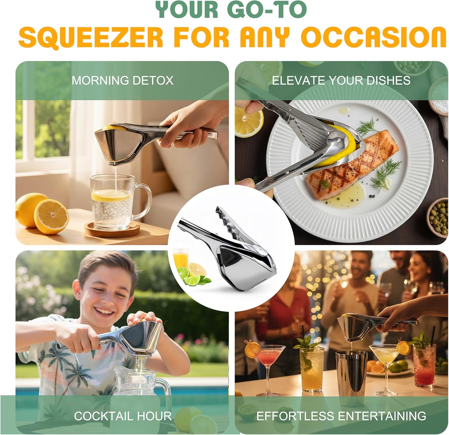 Heavy Duty Metal Lemon Squeezer - Manual Handheld Press Citrus Juicer for Lime & Small Oranges - Solid Weight Rust Resistant Enamel Coating for Bar, Cocktails & Kitchen (Silver)