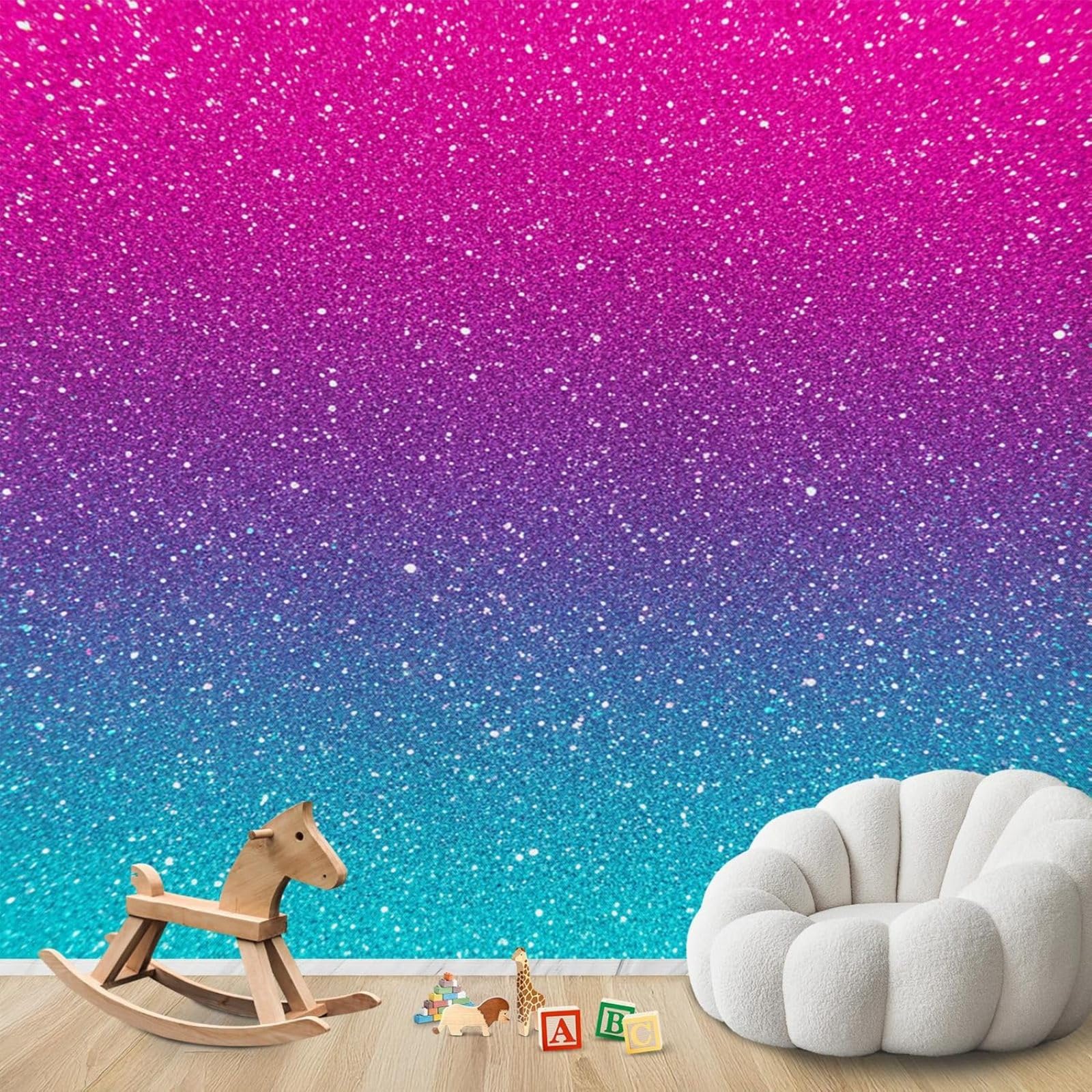 Gradient wallpaper, glitter photo wallpaper for bedroom, non-woven wallpaper for girls' living room, pink and blue wall decoration for children's room, pattern, 250cm x 175cm stickers - frameless pain