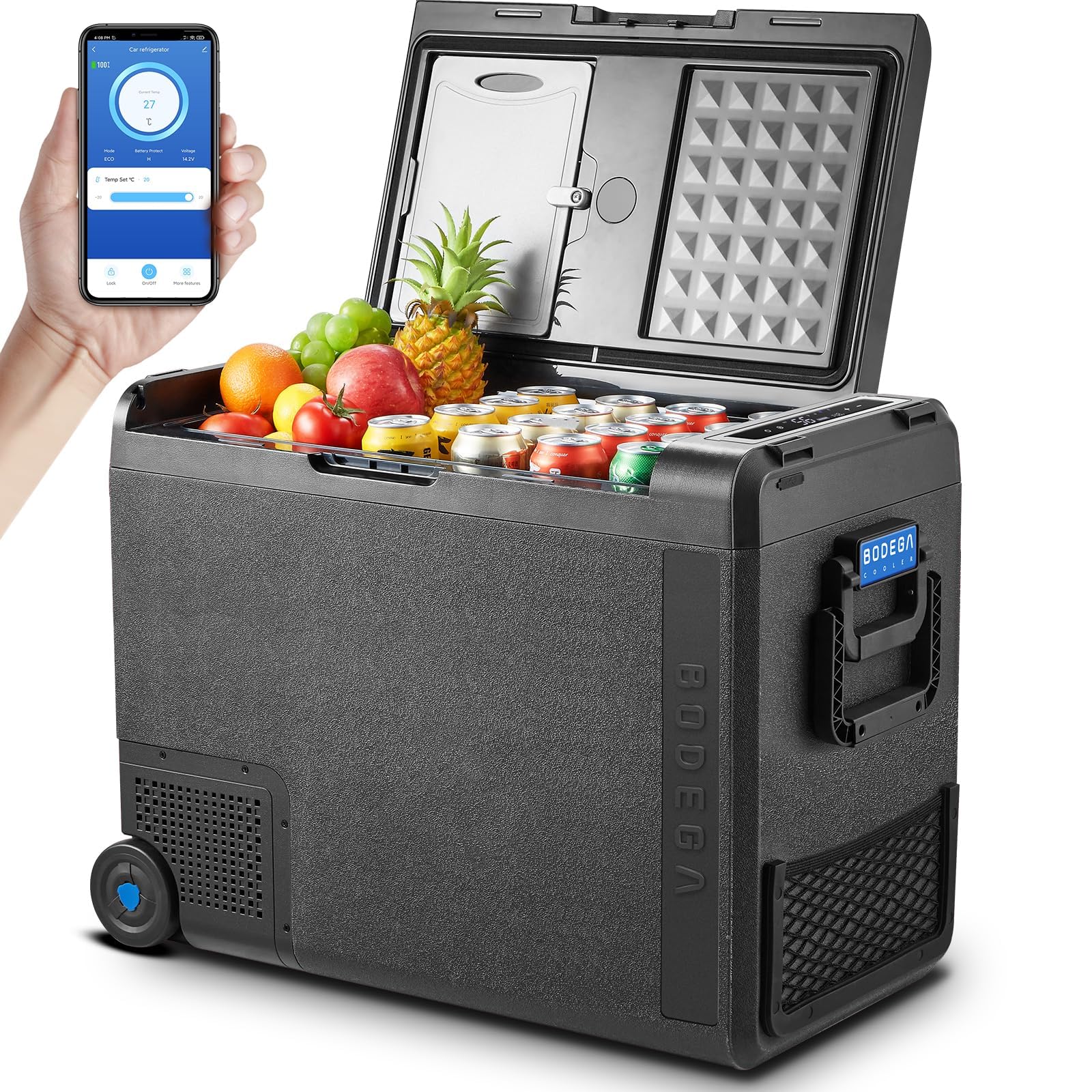 BODEGACOOLER 12 Volt Car Refrigerator, 61Quart (58L) Car Fridge WIFI APP Control, Protable Freezer -4℉-68℉, RV Electric Cooler 12/24V DC 100-240V AC for Outdoor, Truck, Van, Vehicles, Camping, Travel