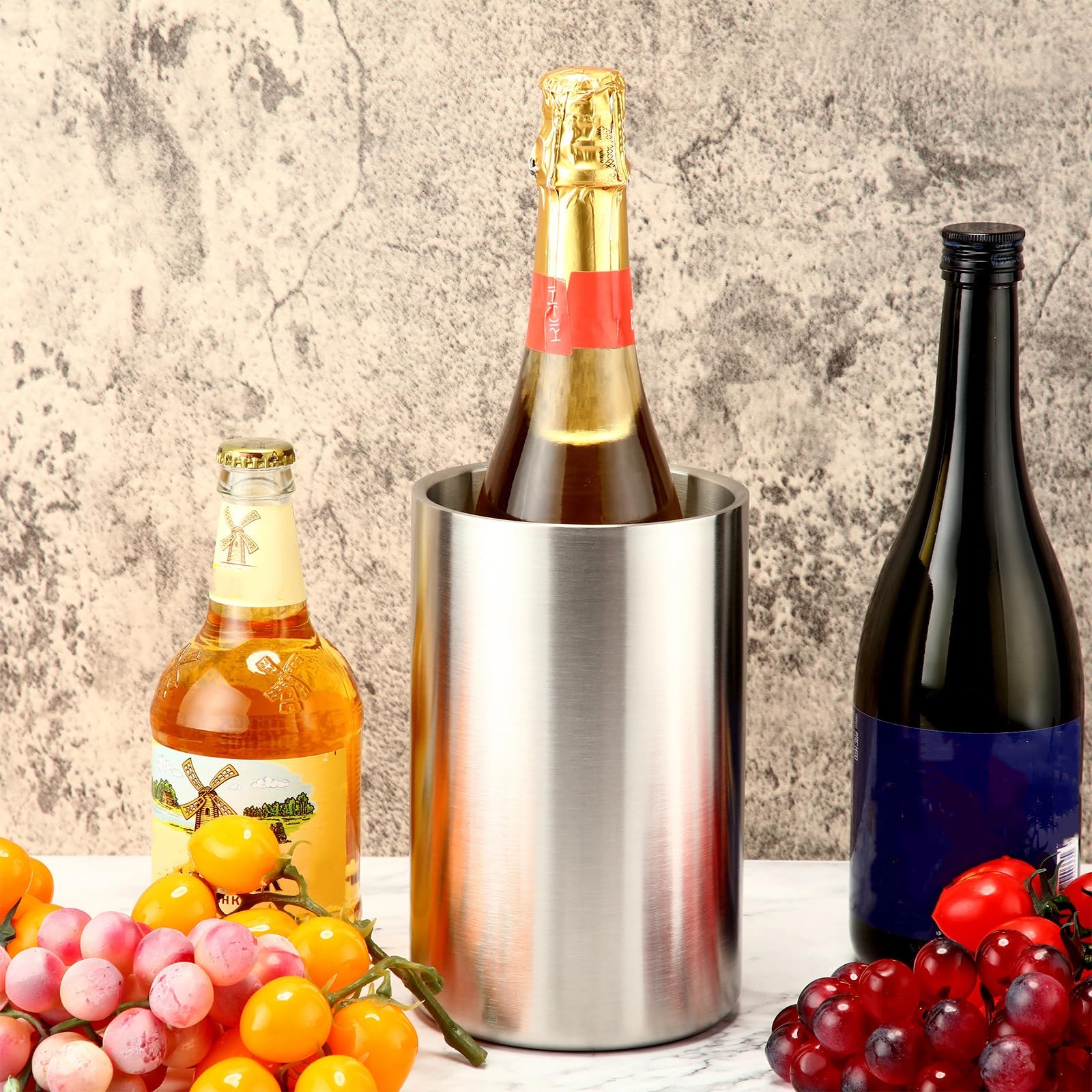 Weinflaschenkühler Edelstahl Weinkühler Eimer für 750ml Flaschen Isolierter Champagnereimer Doppelschicht Weinkühler Eimer zum Kalten von Wein kalt für Weinliebhaber Partys Bar (9 Stück)