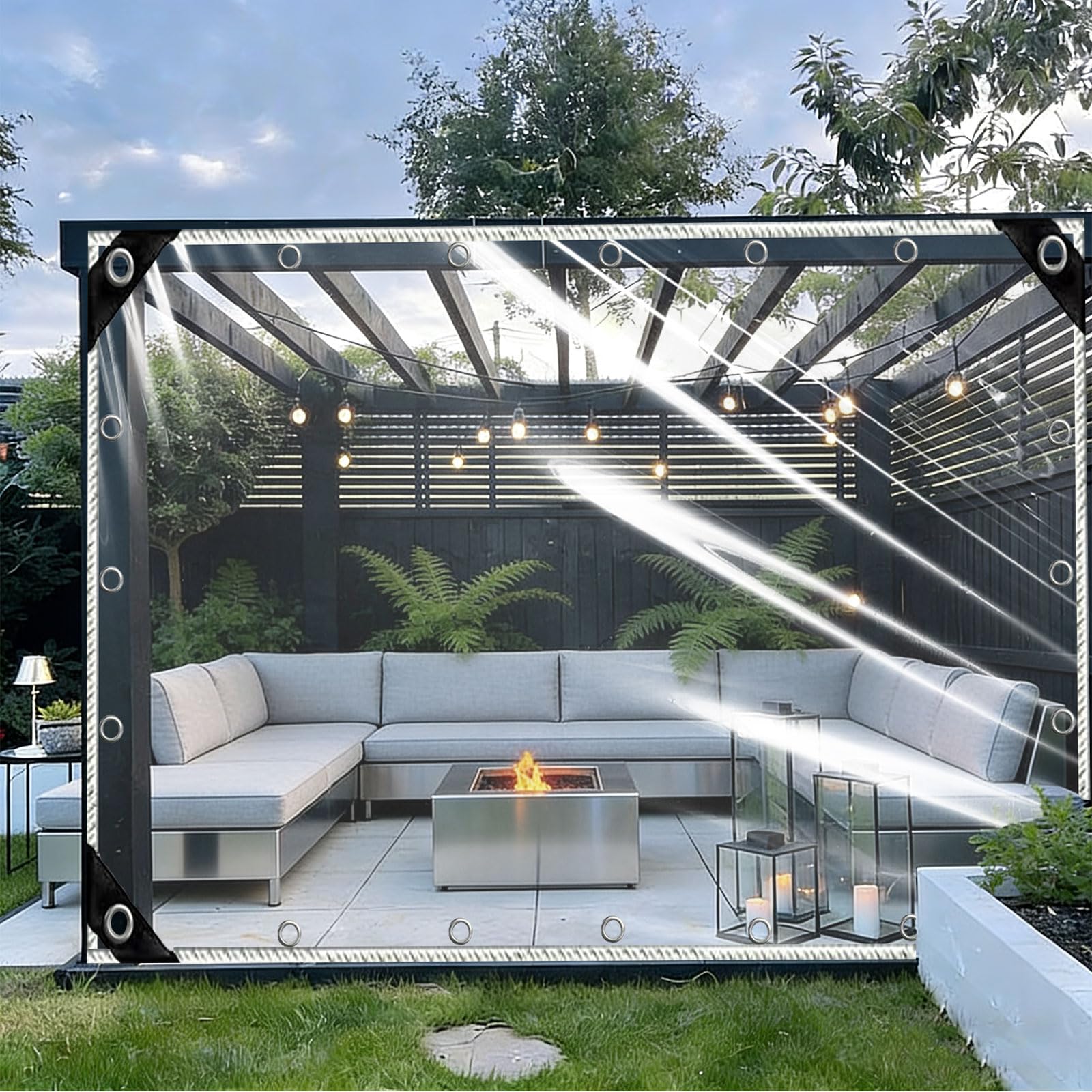 Lona transparente para muebles de jardín y coche de 1.5x1.6 m impermeable con ojales reforzados
