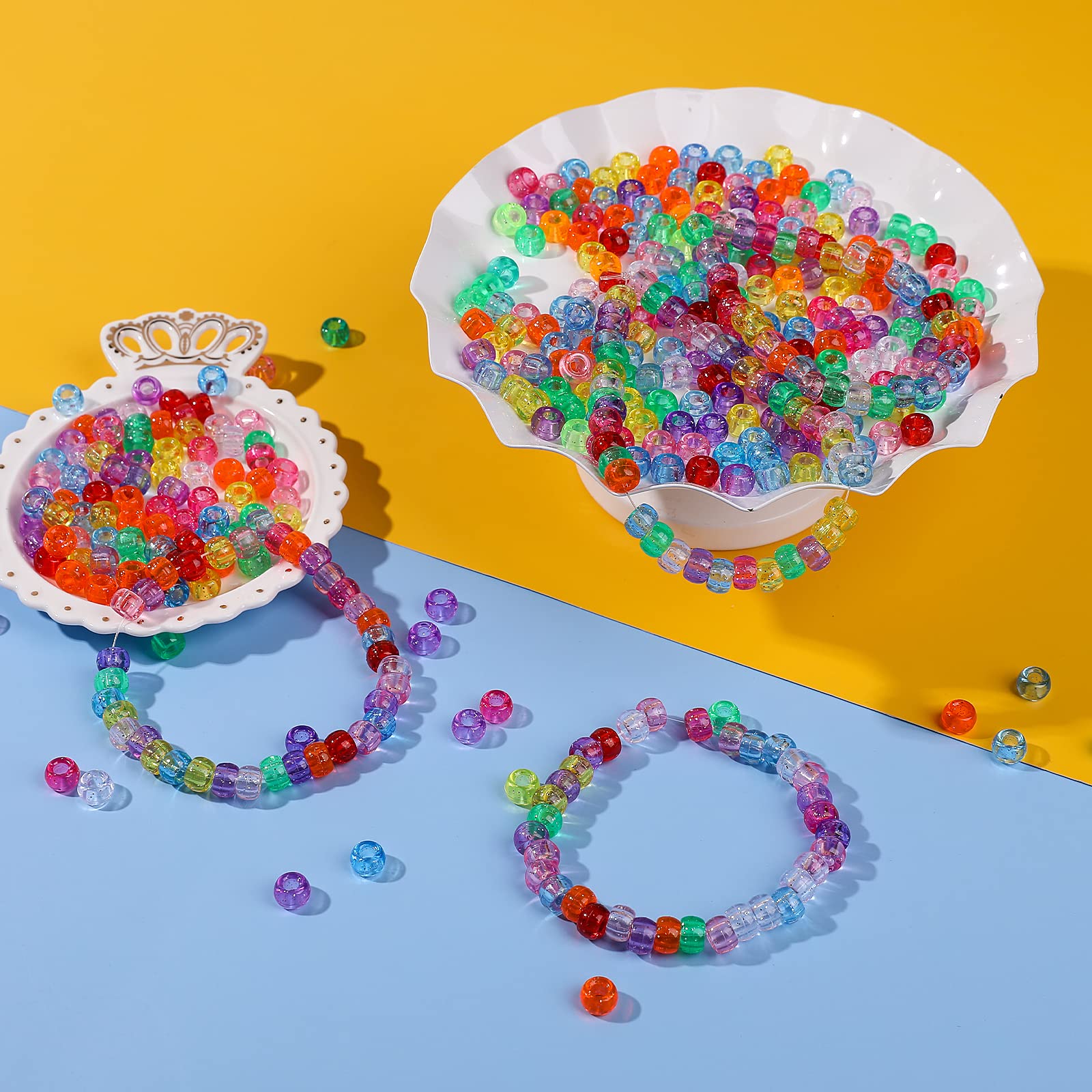 500 stuks ponykralen 6x9mm glitter gemengde kleuren plastic