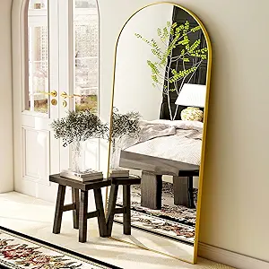 GLSLAND - 20x57 inch Arched Full Length Mirror - Floor Mirrors Aluminum Alloy Frame Full Body Dressing Mirror for Bedroom, Living Room,Black