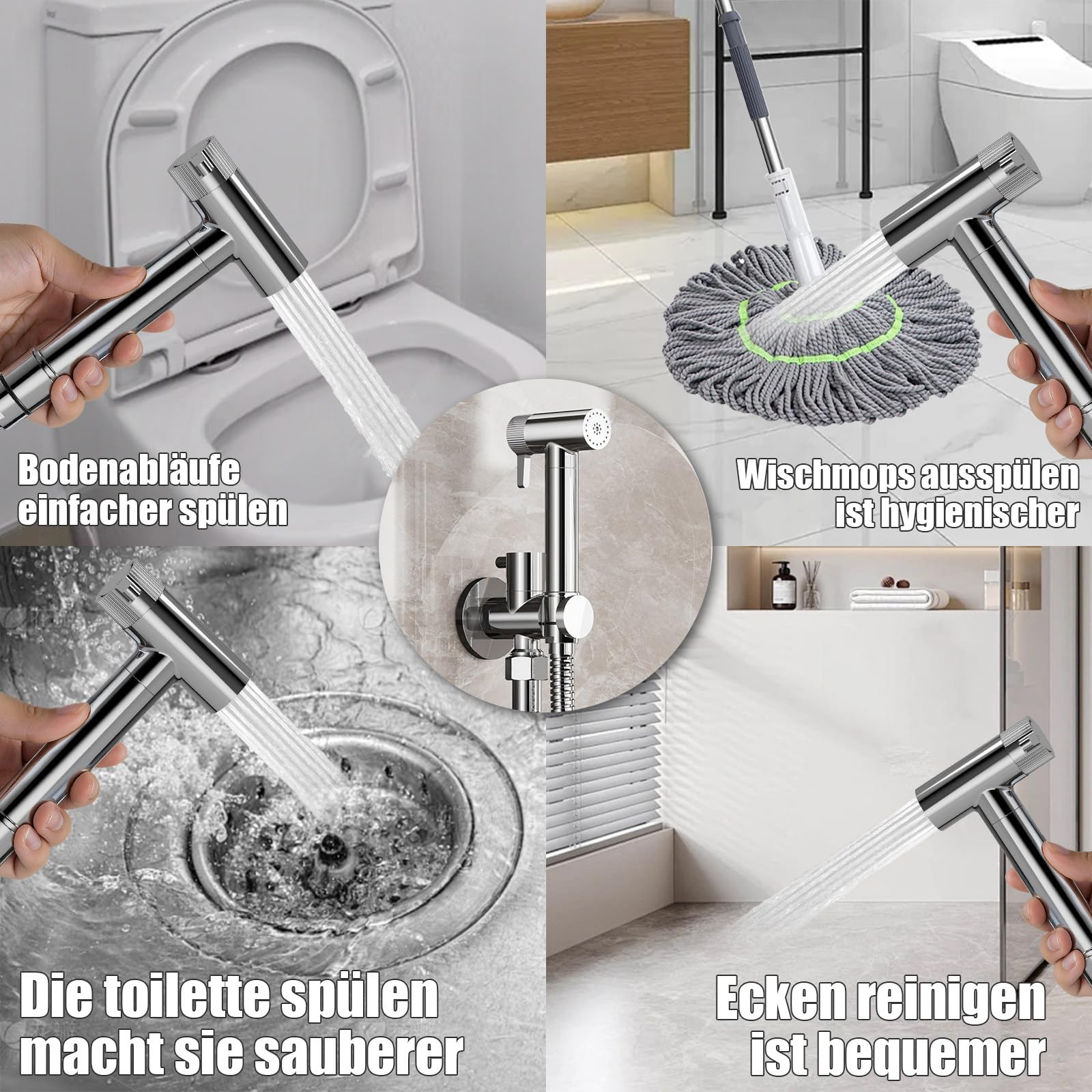Bidet Handbrause Chrom, Baby-Stoffwindel-Sprühset mit Dual-Modus, Wandmontiert Messing Wasserspar Wand Waschen für Reinigung Spüle, Badezimmer Ecke, Toilette, WC, Persönliche