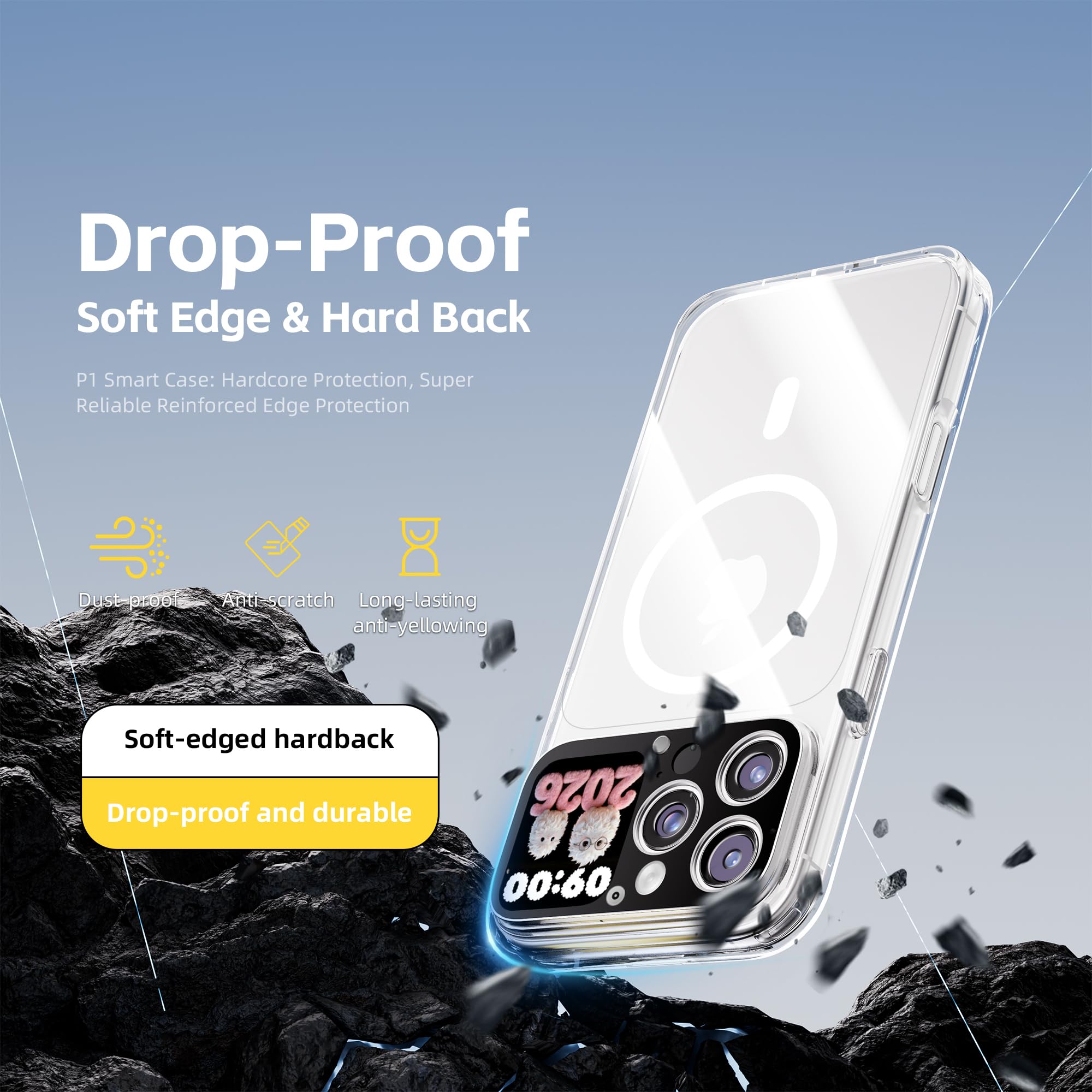 mart Screen Phone Case per iPhone 16 Pro Max, display HD da 1,85 pollici, anteprima dal vivo, ID chiamante, commenti proiettili, registrazione con un tocco, ricarica magnetica, custodia
