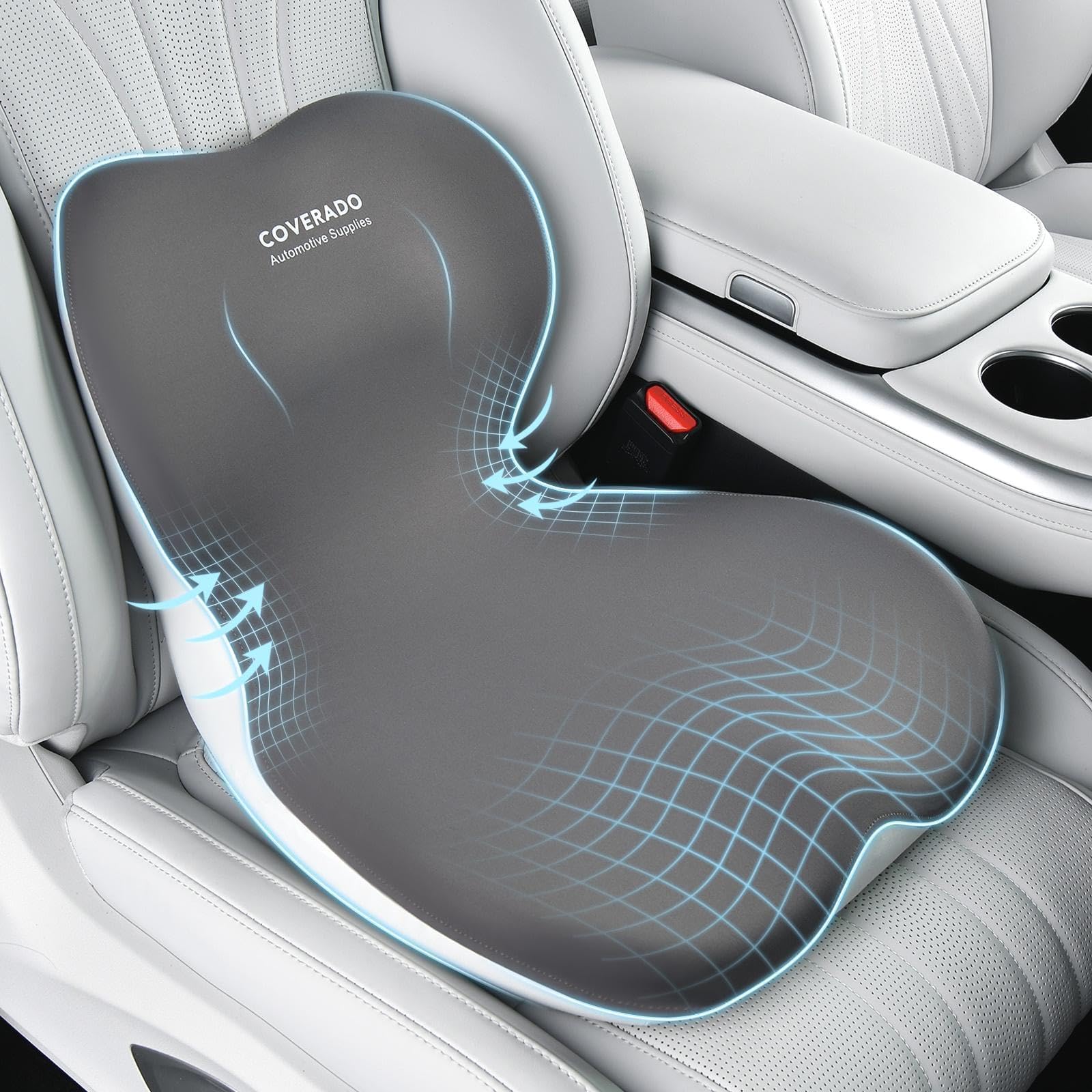 Coverado Upgraded Car Seat Cushion and Lumbar Support Pillow
