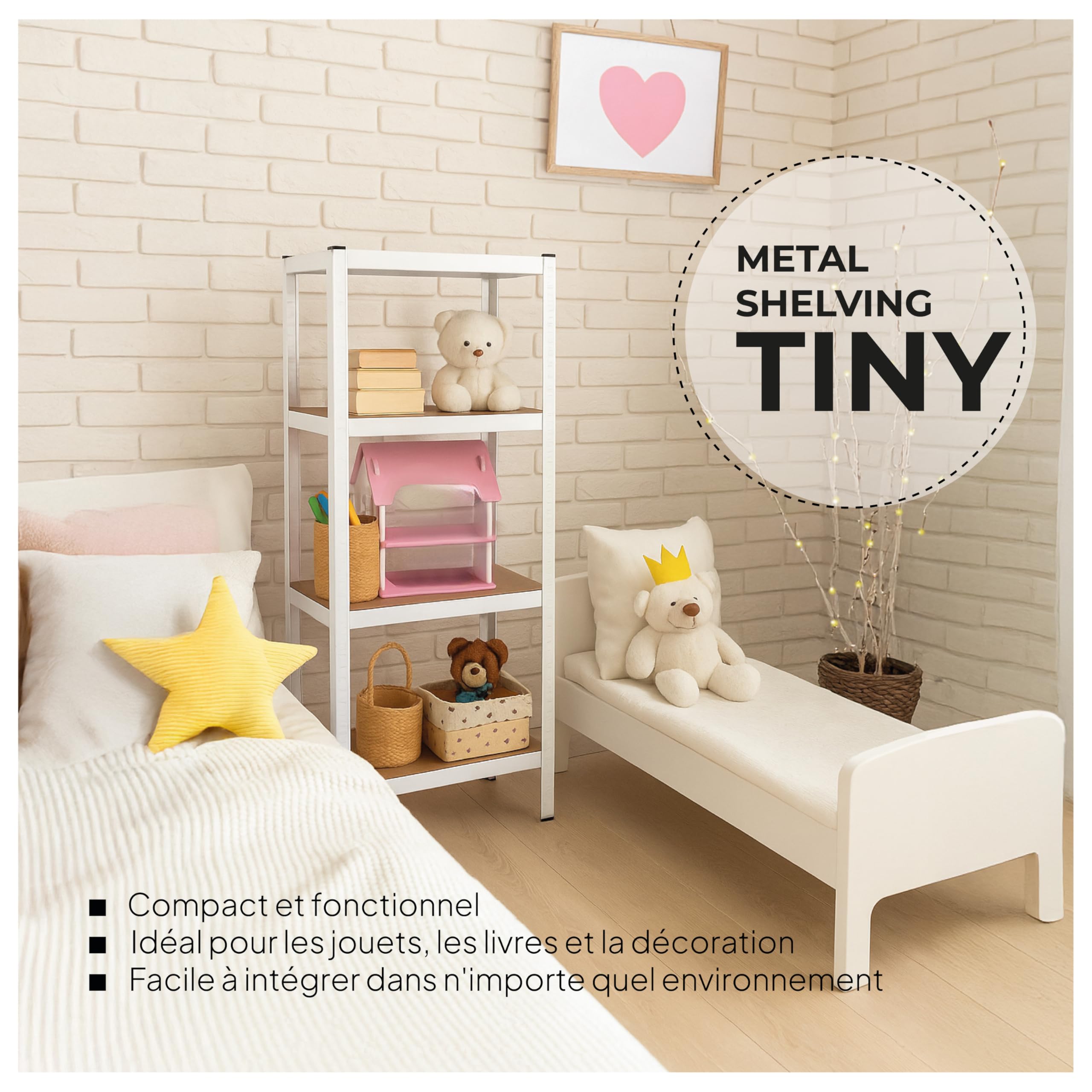 OcioDual Etagere Metallique Blanche Tiny, Etagere Rangement Outillage, 150x60x30cm Storage, Étagère Garage Metal, Étagère Metallique Garage, sans Vis, 240kg, 4 Etagères MDF