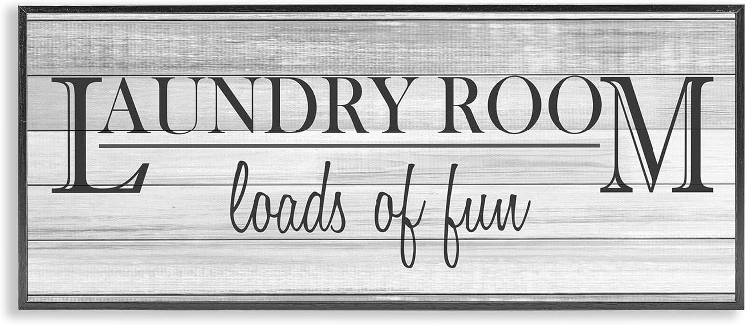 Stupell Industries Fun Laundry Room Funny Word Bathroom White, Design by Kimberly Allen Black Framed Wall Art, 10x24, Gray
