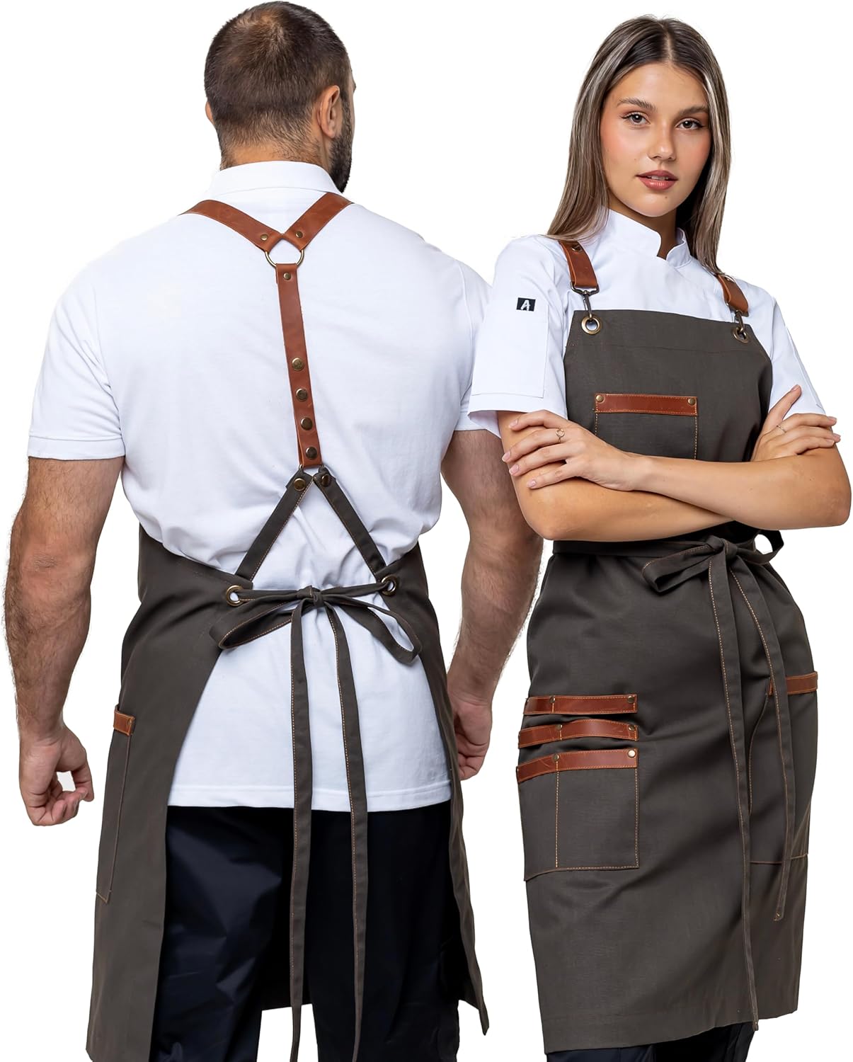 Unisex Western Bib Apron with Leather Straps One Size