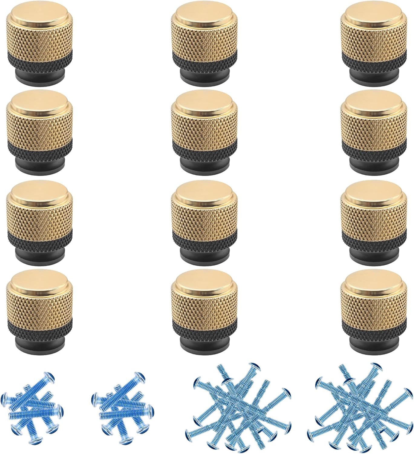 12 Pcs Knurled Knobs, Aluminum Black & Gold Kitchen