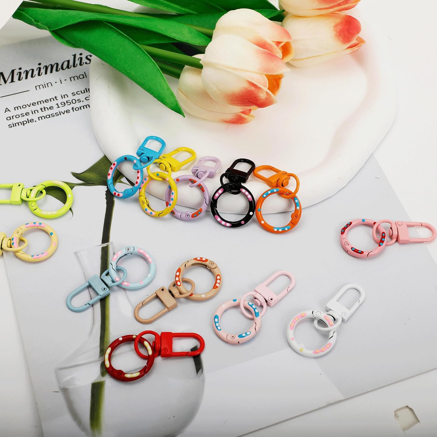 13Pcs Colorful Metal Lobster ClawClaw Clasps with Trigger Spring O Rings, Swivel Hooks for DIY Crafts, Jewelry, Keychains, Bag Accessories