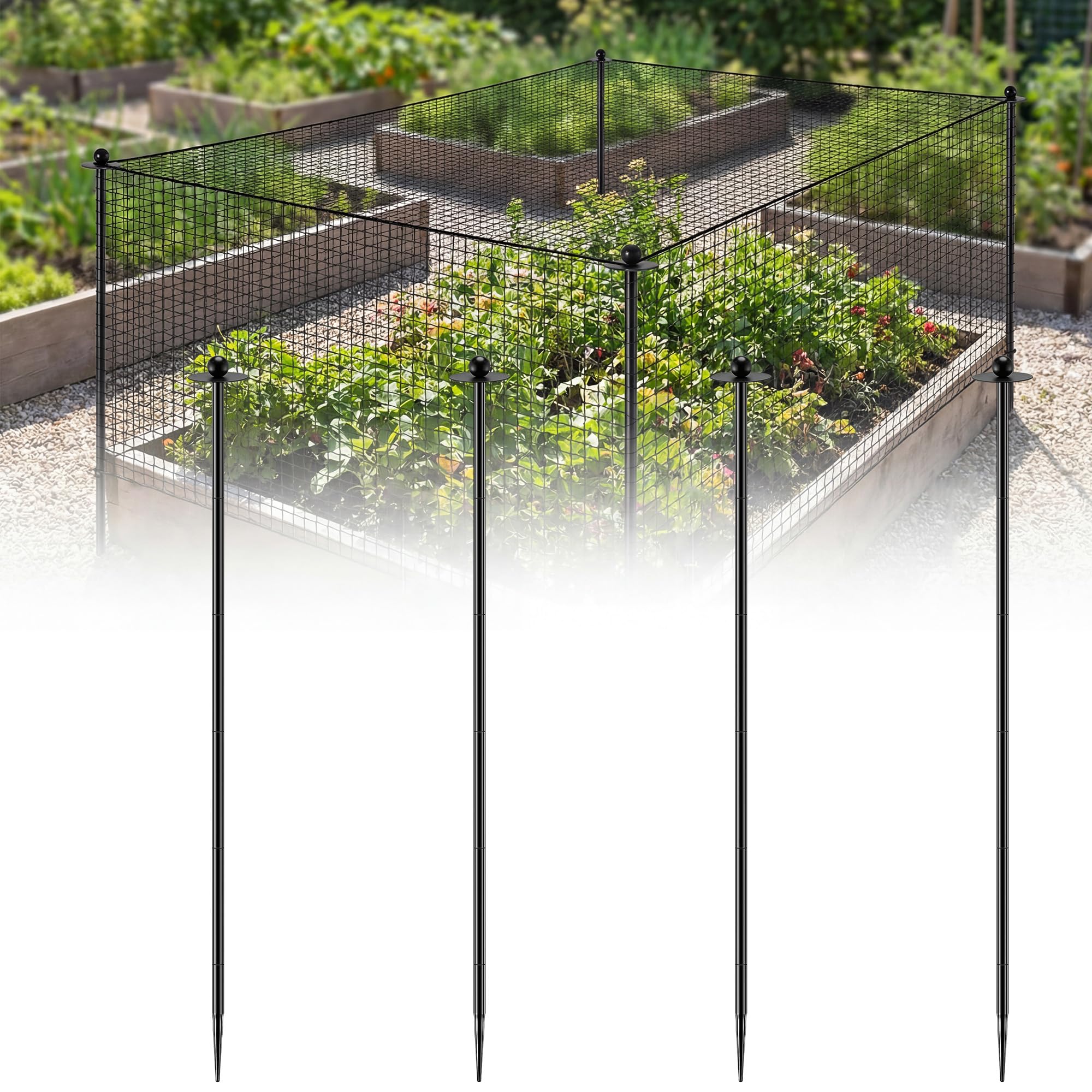 Photo 1 of Garden Stakes for Netting, Heavy Duty Metal Garden Poles for Netting Support, Black Powder Coated Steel Frame for Fencing, Plant & Crop Protection(4 Pack,8.2 ft)