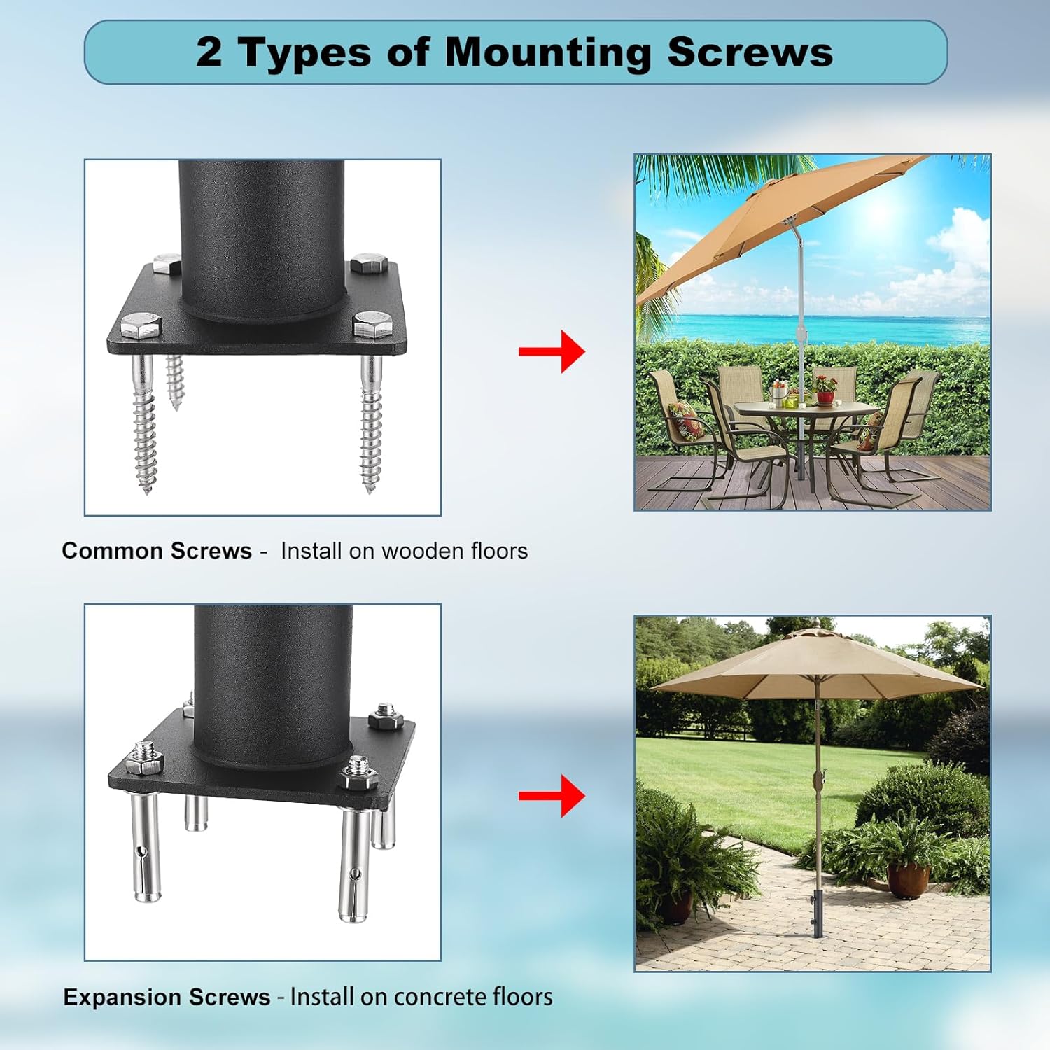 Sumnacon Outdoor Deck Umbrella Stand Adjustable Umbrella Mount Holder with Sleeves for Patio,Pool Heavy Duty Outdoor Table Umbrella Base for Soft and Hard Surfaces Black Sturdy Umbrella Tube Bracket