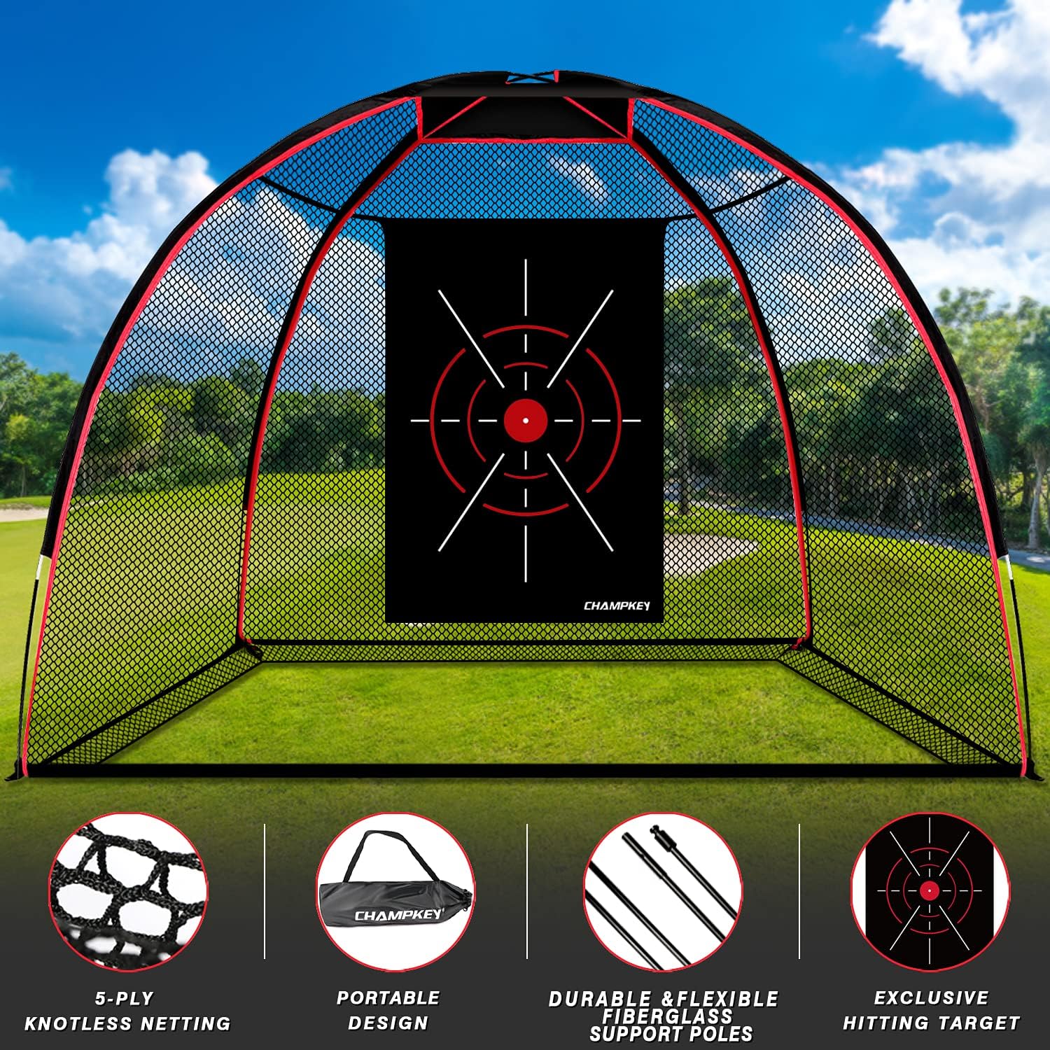 CHAMPKEY Upgraded TEPRO 10' x 7' Golf Hitting Net | 5 Ply-Knotless Netting with Impact Target Golf Practice Net Ideal for Indoor and Outdoor Training : Sports & Outdoors