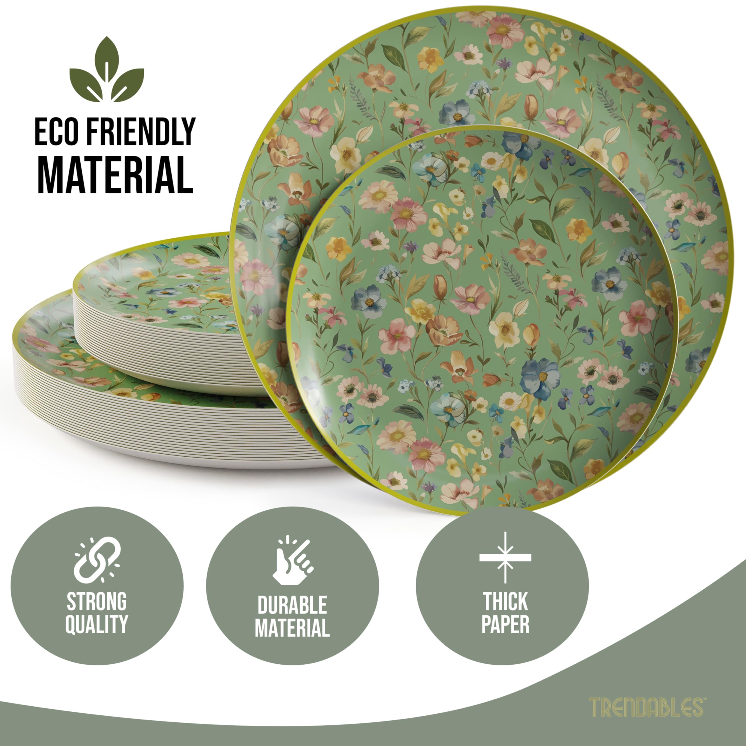 Floral Paper Plates Trendables 64-Piece Heavy Duty Paper Plates Set ...