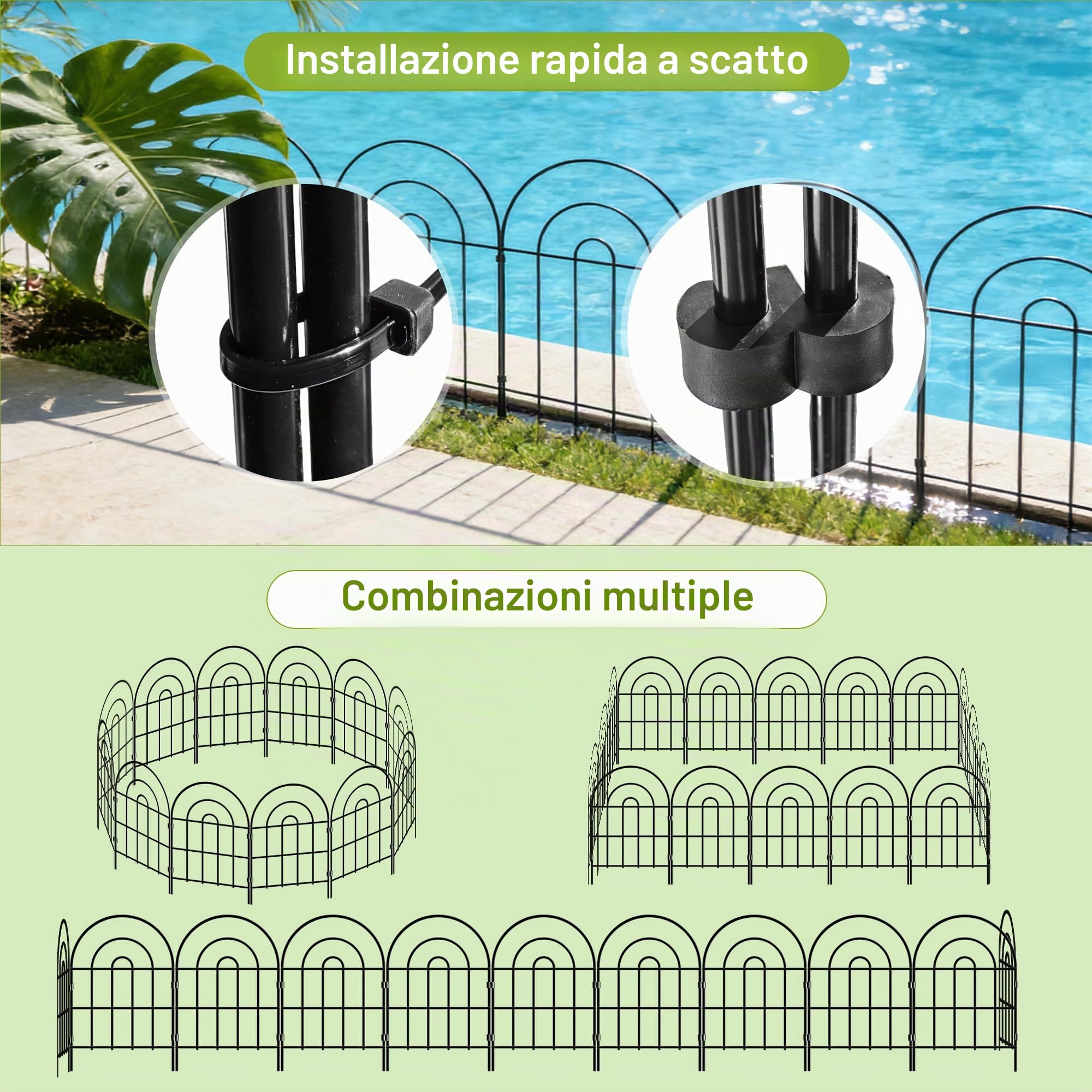 Thealyn Recinzione da giardino in metallo, 60 cm di altezza x 33 cm di larghezza (25 pannelli, lunghezza totale 3,3 m), recinzione decorativa per esterni, recinzione per cani, aiuole, cortili
