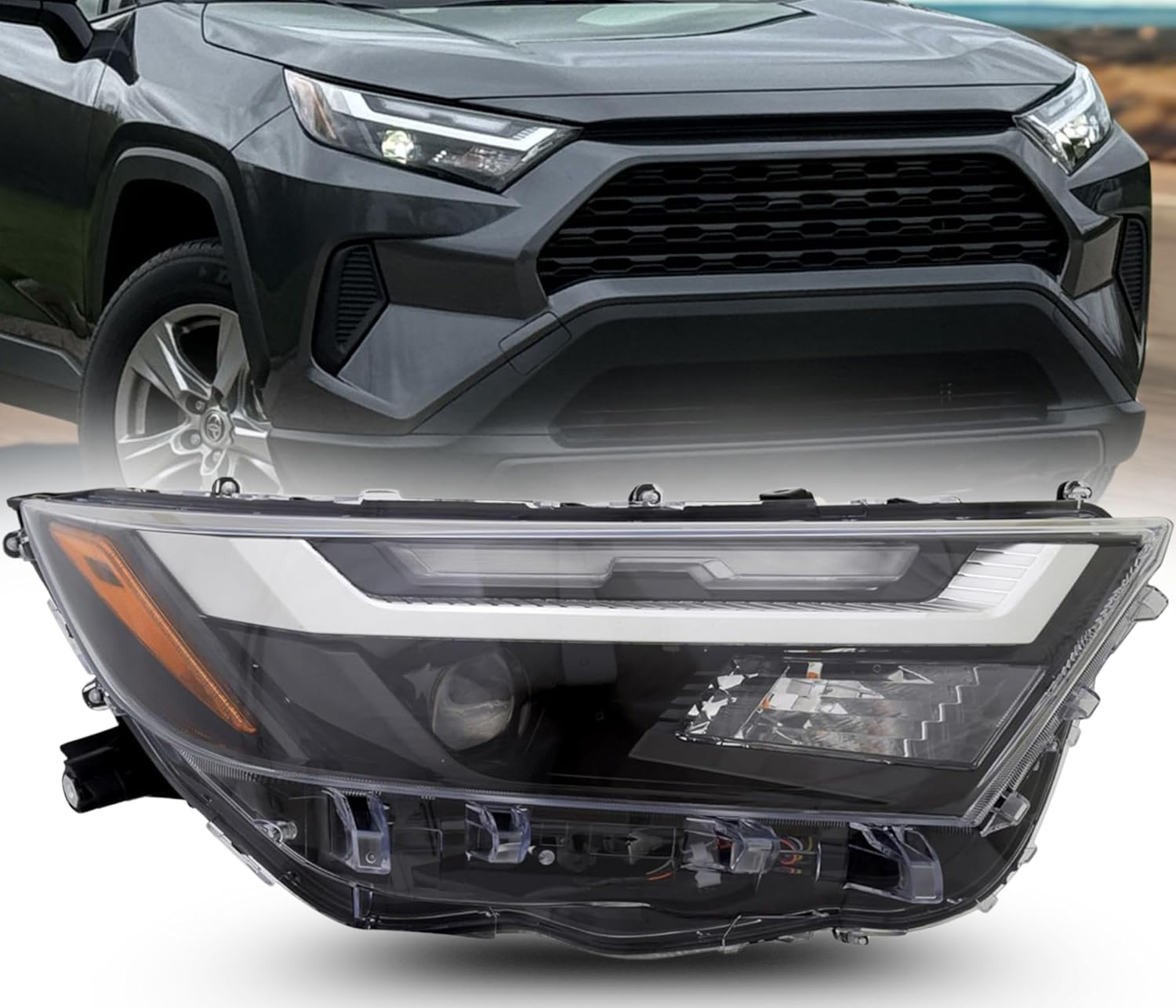 Replacement For Toyota 2022 2023 2024 2025 RAV4 Headlight Assembly W/O LED Signal Lamp USA Built Right/Passenger Side LED with Bulb CAPA Certified TO2503314C 81110-0R350