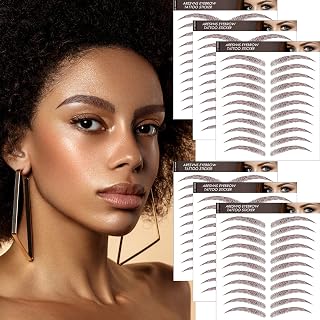 Aresvns Reddish Brown Eyebrow Tattoo Stickers for Women, 6 Sheets 66 Pairs | 4D Hair-Like Fake Eyebrow Transfers, Long-Lasting 3-5 Days, Waterproof, Sweatproof, Peel off Grooming Shaping Makeup Stickers