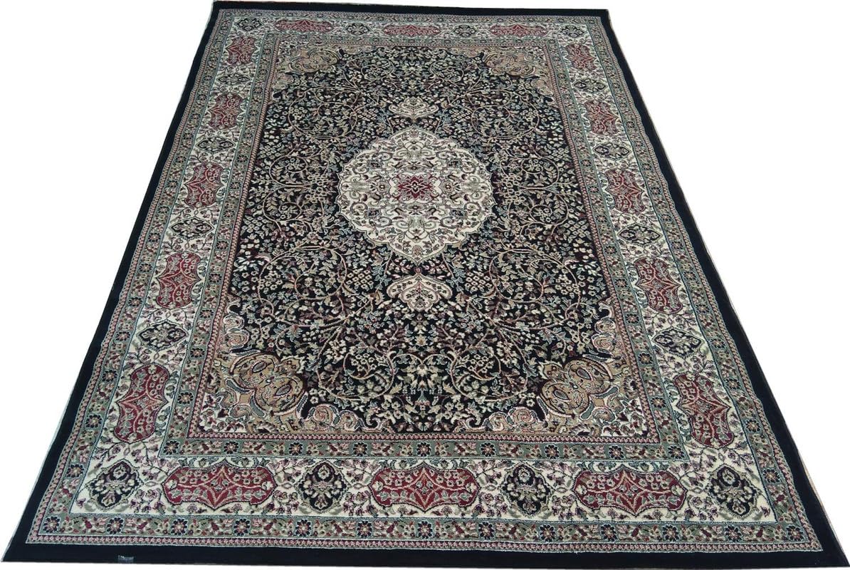 CARPET PLANET Carpet Kashmiri Persian Silk Carpet for Living Room with 1 Inch Thickness (Black, 2X6 FEET)
