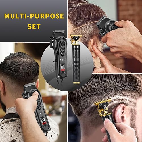 Miniatura 5 de LQT® Kit profesional de cortapelos para hombres, juego de cortapelos inalámbricos y con cable, recortador de barba recargable con cuchilla