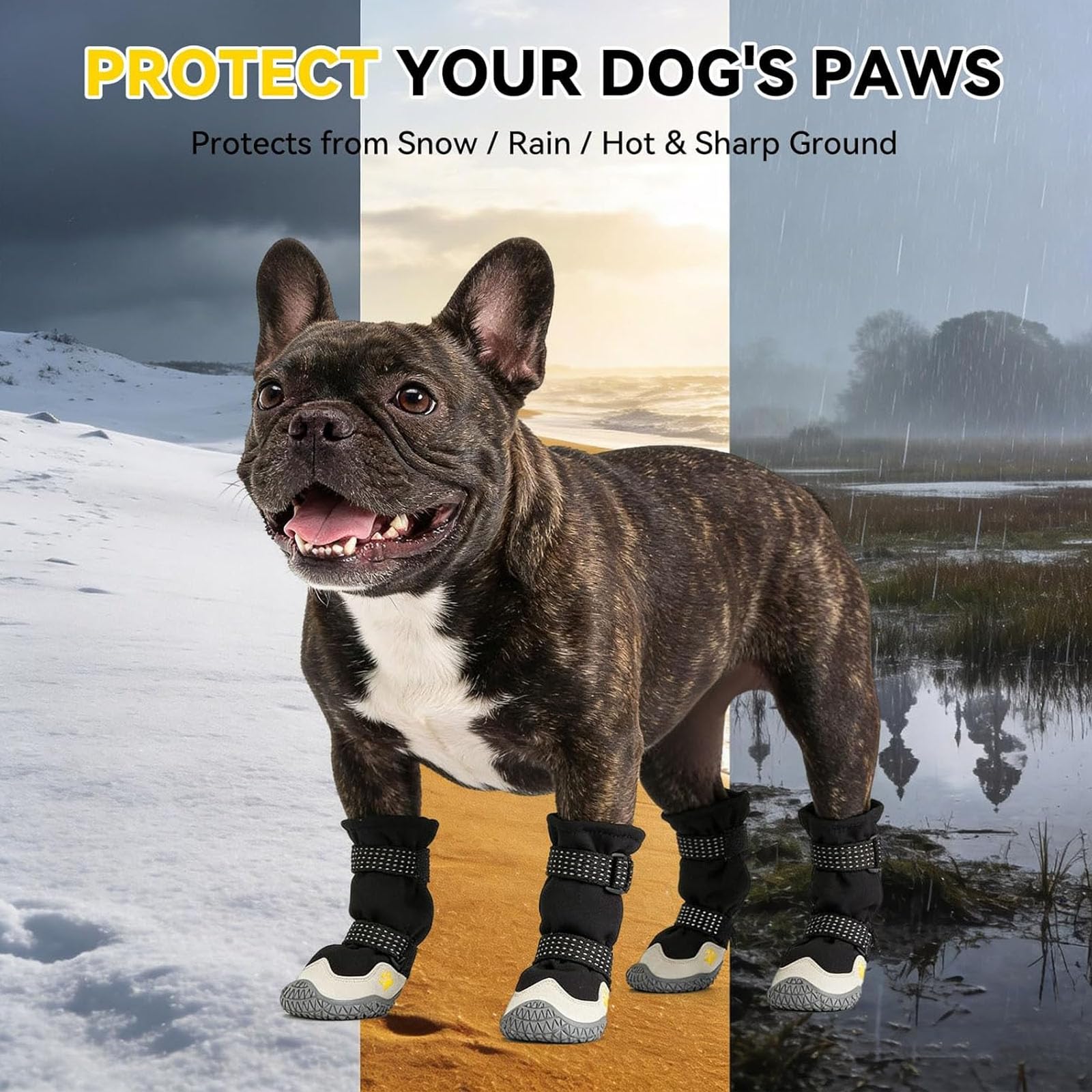 4Er-Set Hundeschuhe Für Große, Kleine Und Mittelgroße Hunde, wasserdichte, rutschfeste Hundeschuhe Und Pfotenschutz Mit Reflektierenden Riemen Für Heißen Asphalt,Weiß,3XL