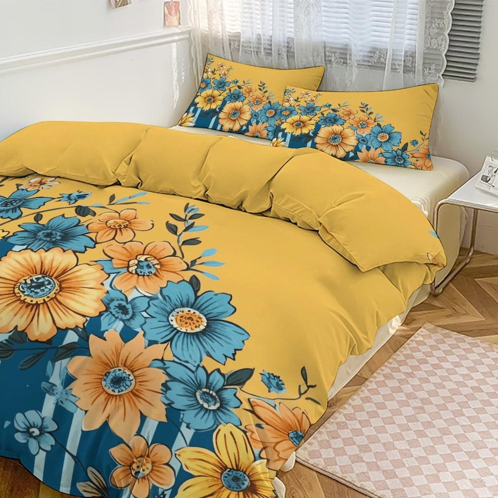 Housse de couette grand lit parure 3 pièces pour literie king size motif floral