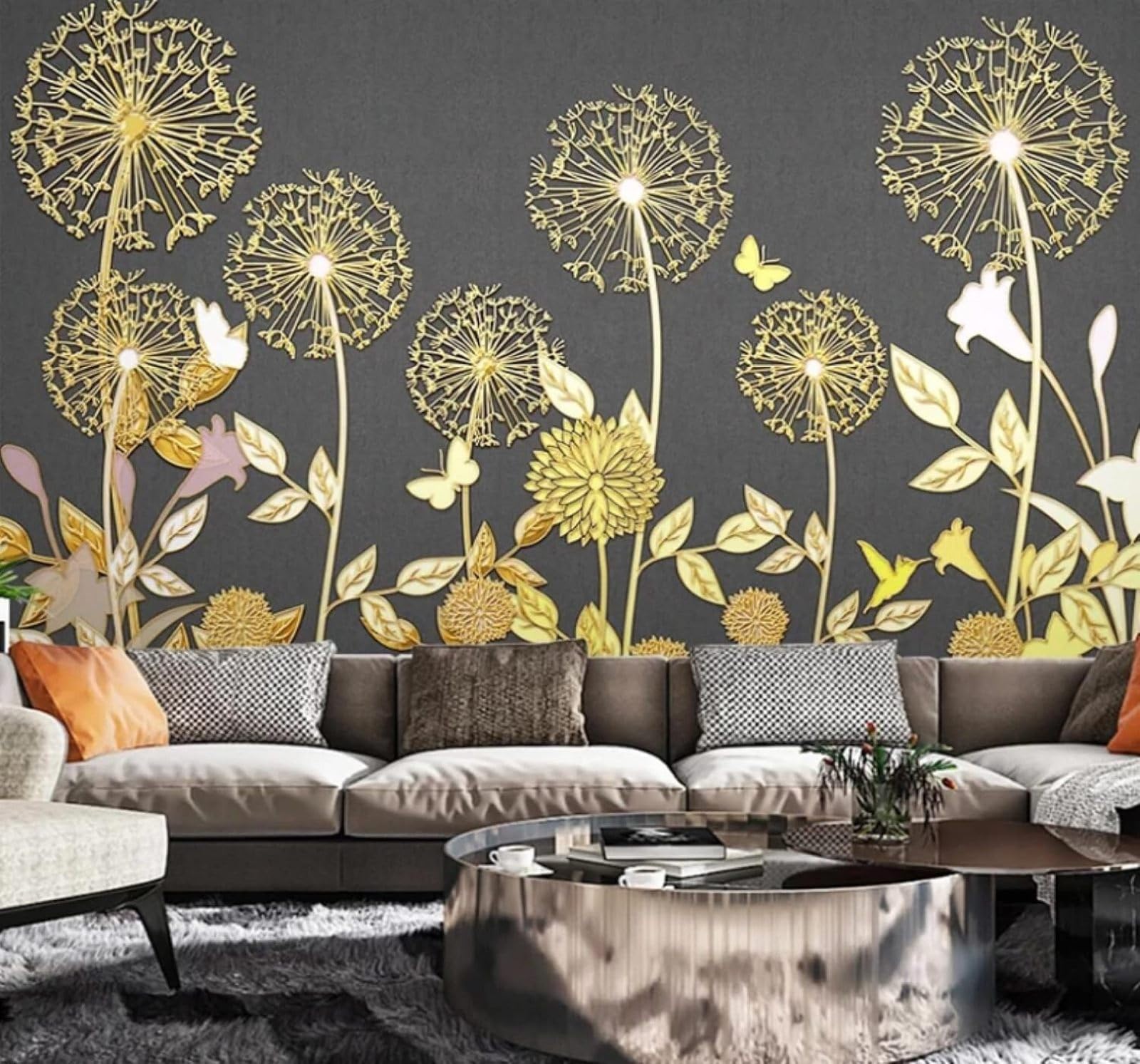 XLMING Contemporary Luxury Gold Relief Plants Flowers 3D Wallpaper Luxury Silk Study Dining Feature Sofa Grey Bedroom Living Room Tv Decorative Wall-350cm×256cm