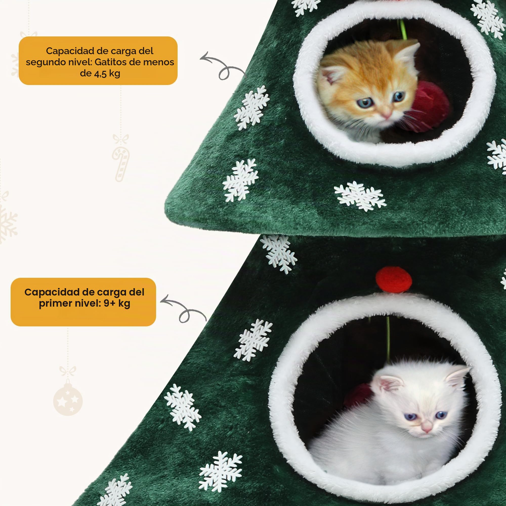 YITAHOME 132 cm Árbol Grande para Gatos con casa para Gatos de Dos Pisos, Torre para Gatos, con Juguetes para Gatos, Centro de Actividades para Gatitos, decoración navideña, Verde