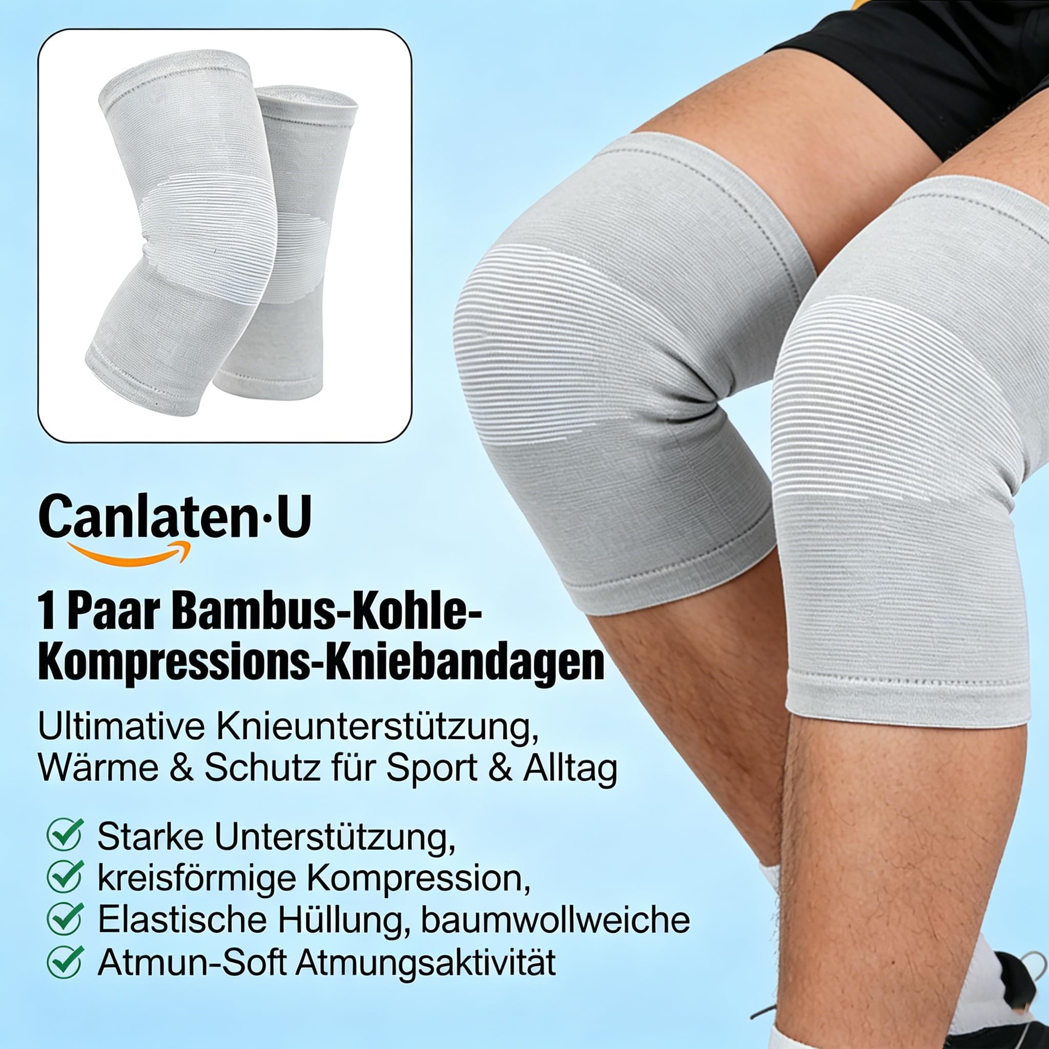 Kniebandage für Männer Damen - Bambus Kompressionsbandage für Arthrose Athletics Sportbandage Kniestütze - Elastische Braces Pads Warmer Schutz Knie Unterstützung 1 Paar (Grau, XL)