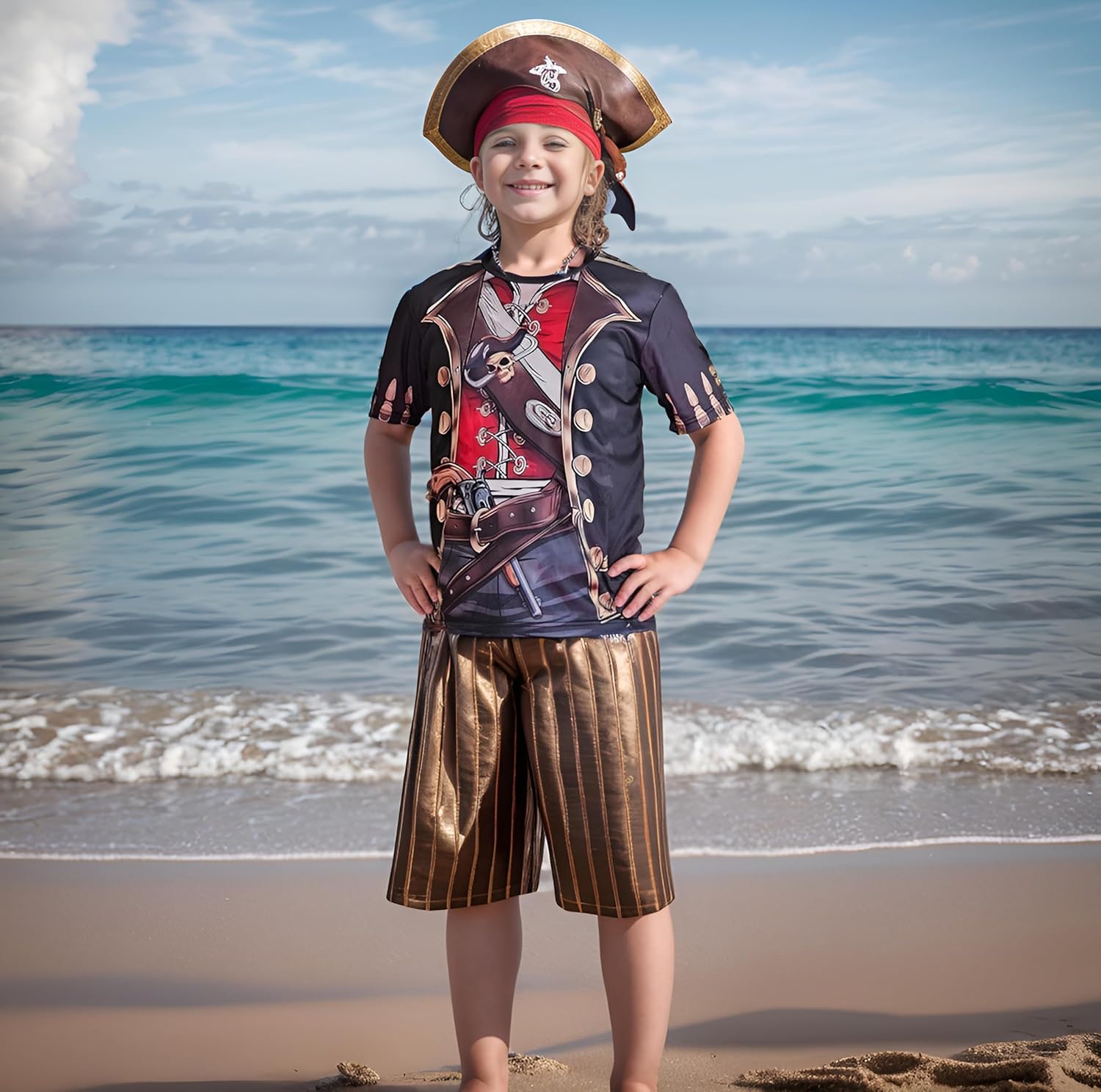 Pirate Costume T-Shirt 3D Pattern Men Women Activities Lightweight Soft Fast Drying Beach Gala Party - Image 6