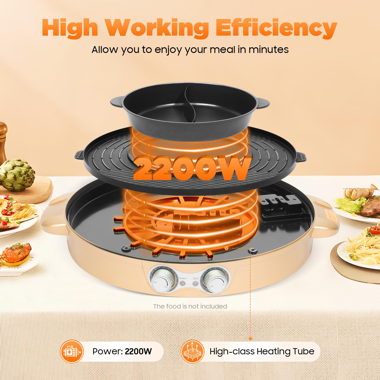 Hot Pot elektryczny Hotpot 2000 W, 220 V, 2 w 1, wielofunkcyjny okrągły stół grillowy, elektryczna płyta grillowa, do domu
