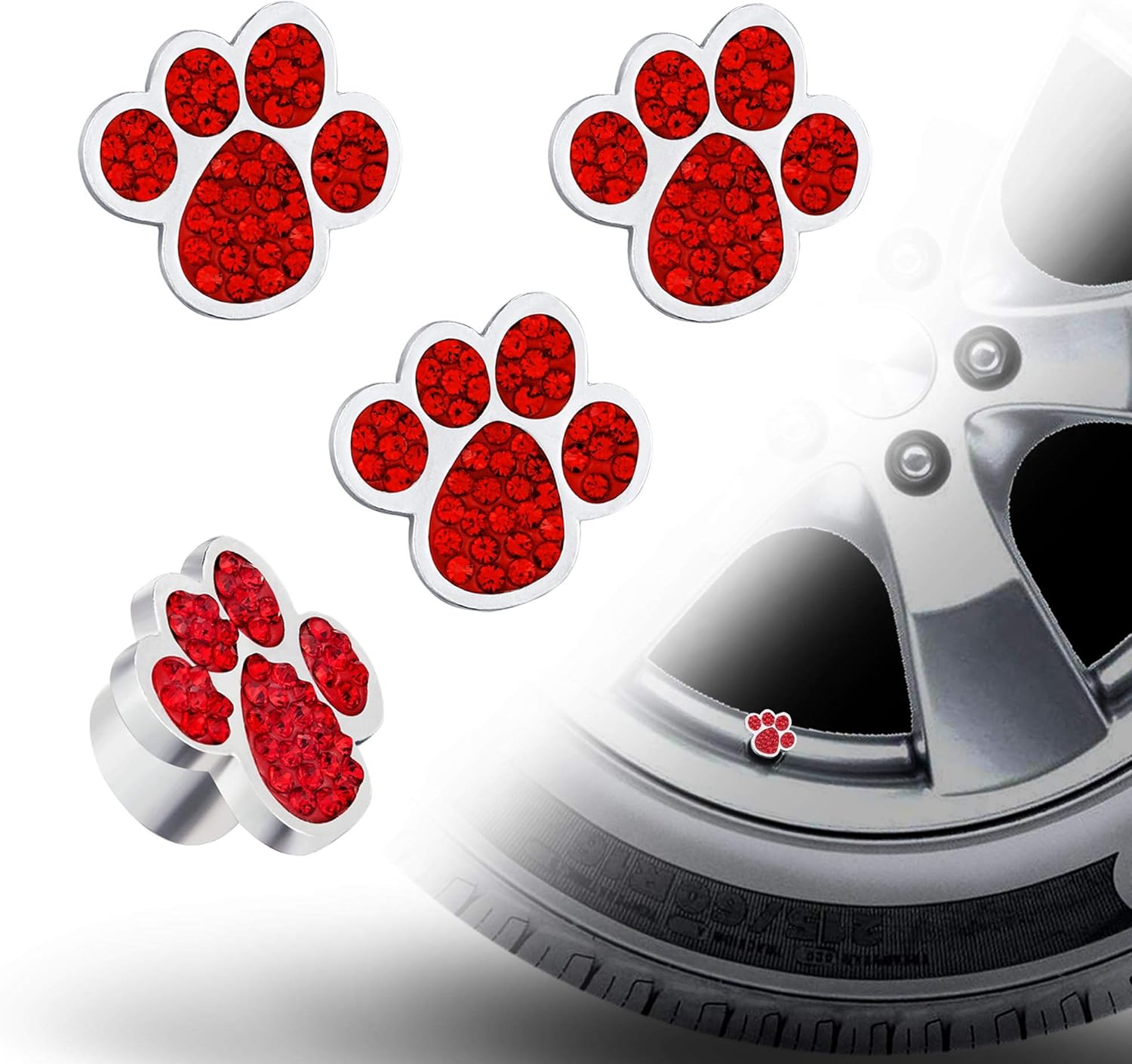 WINKA Valve Stem Caps, Fashion Crystal Paw Valve Stem Covers, Auto Car