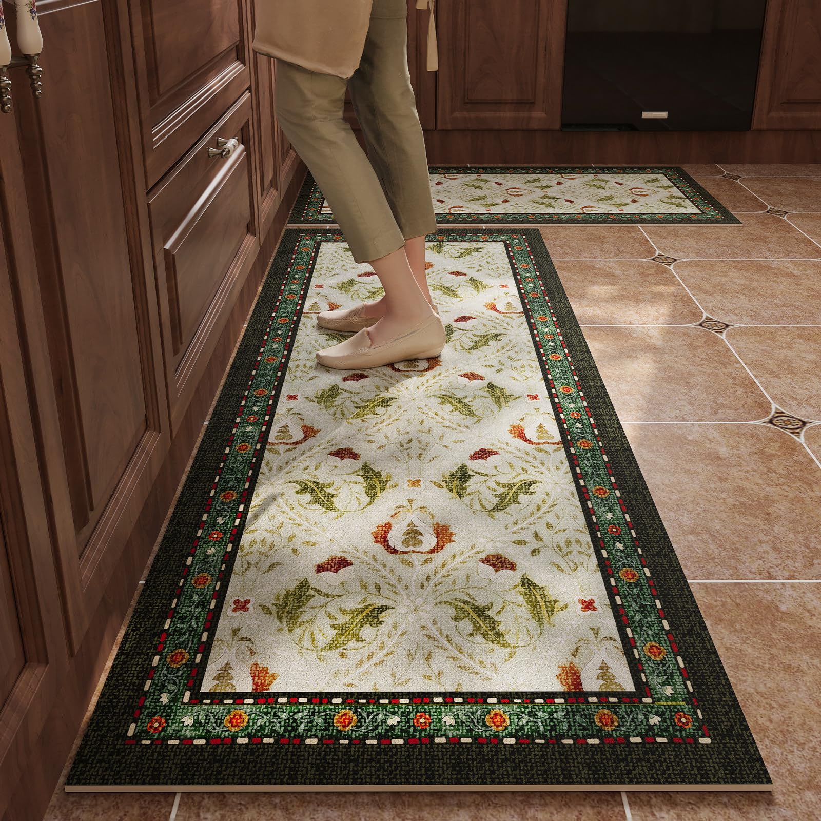 Alfombra de cocina retro de alta resistencia con tapete antifatiga