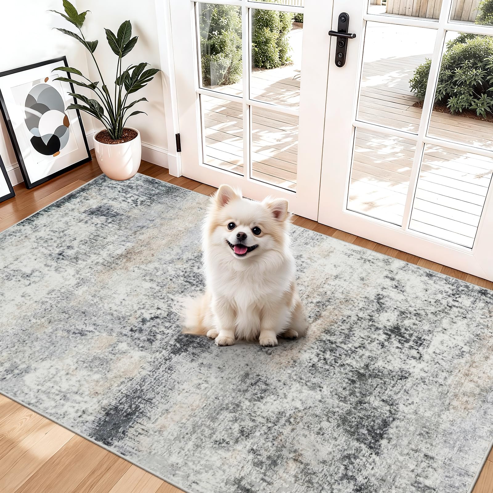 HILORUUG 3x4 Grey Abstract Washable Rug