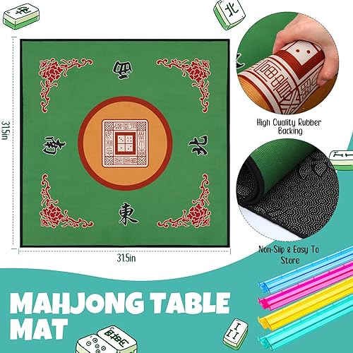 Miniatura 2 de Glimin El juego de 5 accesorios Mahjong incluye 4 bastidores de acrílico Mahjong con empujadores y 1 funda de mesa Majiang de gran tamaño, estante