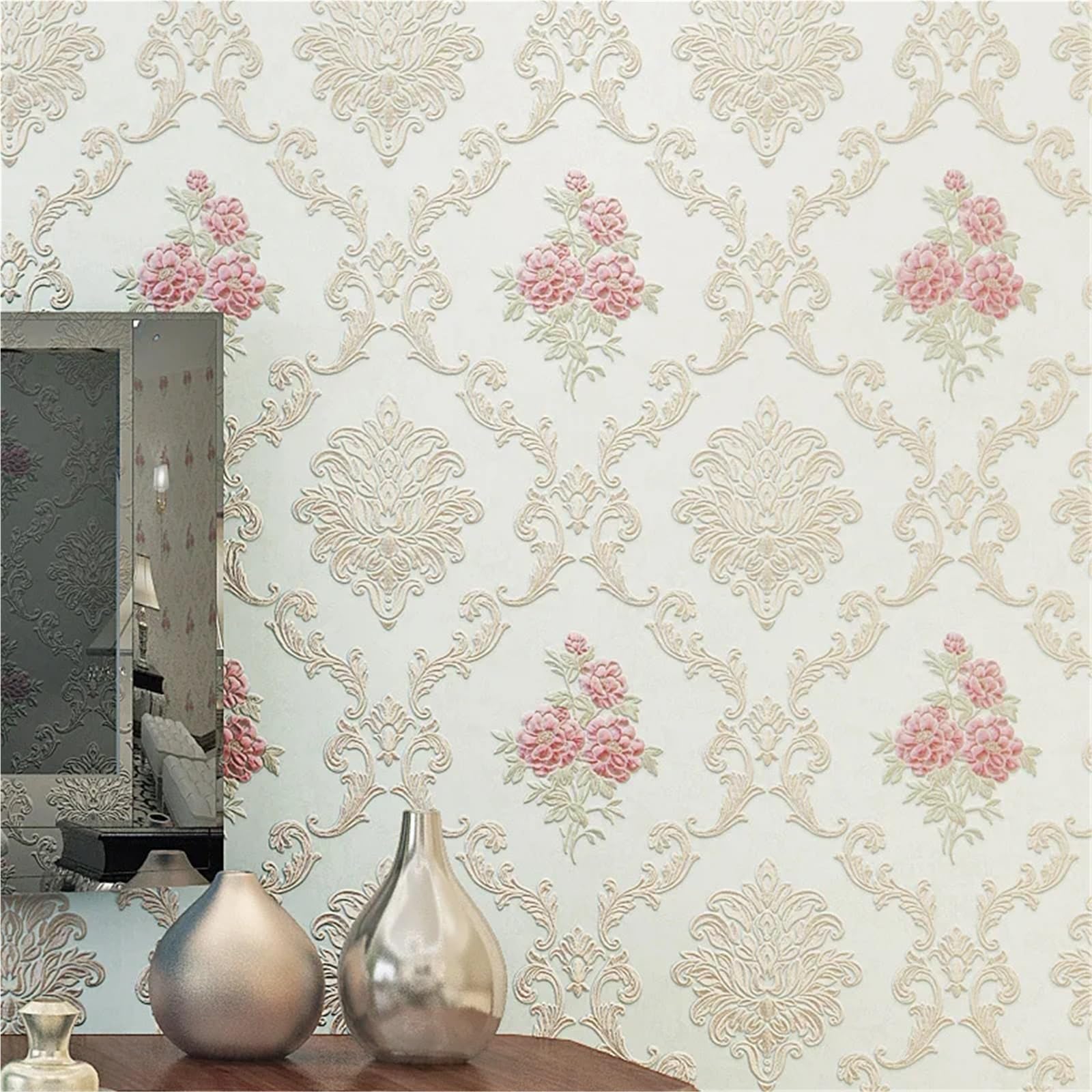 Carta da Parati Carta da parati autoadesiva in tessuto non tessuto 3D for camera da letto, soggiorno, TV, sfondo, adesivo da parete for ristrutturazione(Light blue,10m(width 53cm))