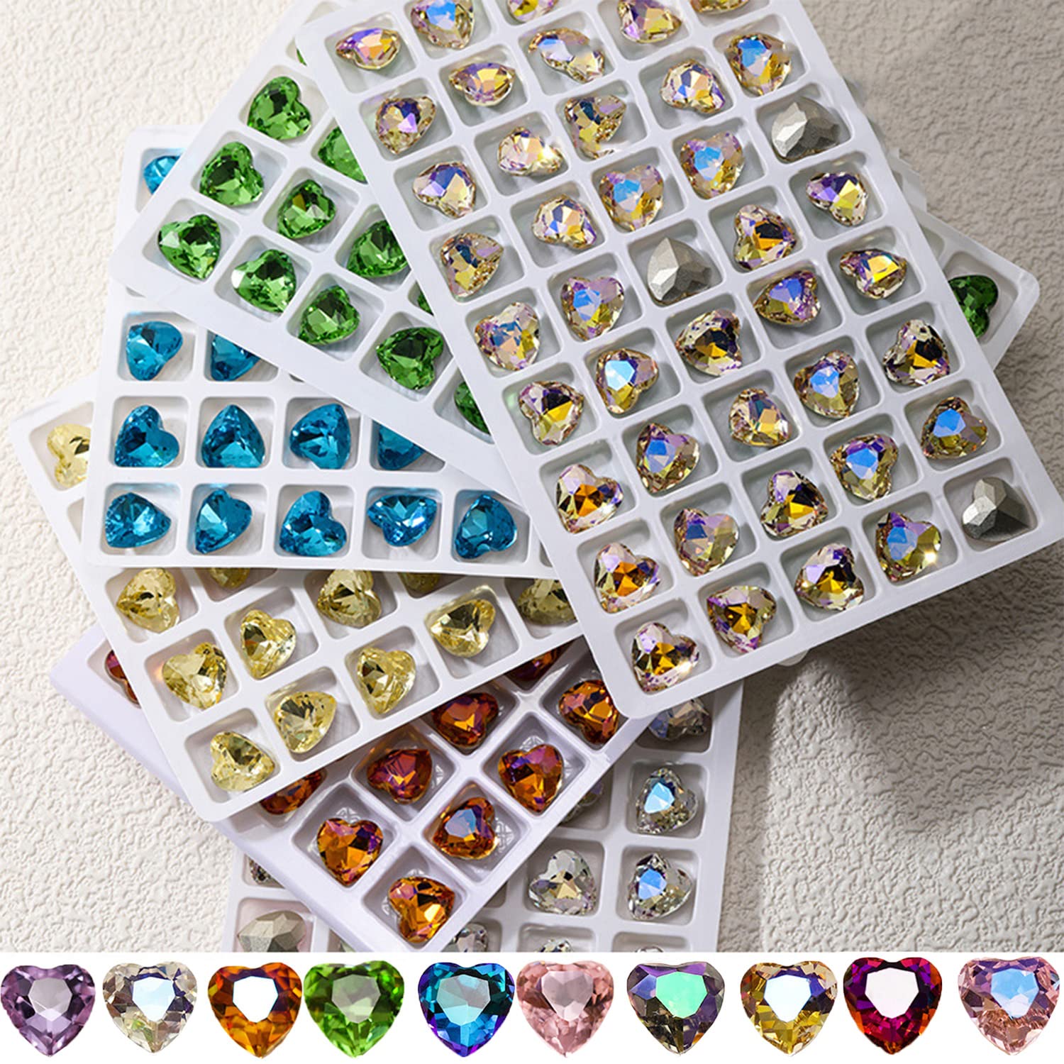 Nail Charms for Acrylic Nails 50 Pcs Heart Nail Charms 3D Nail Gems and Rhinestones for Nail Art Sharp Bottom Nail Decorations for Women