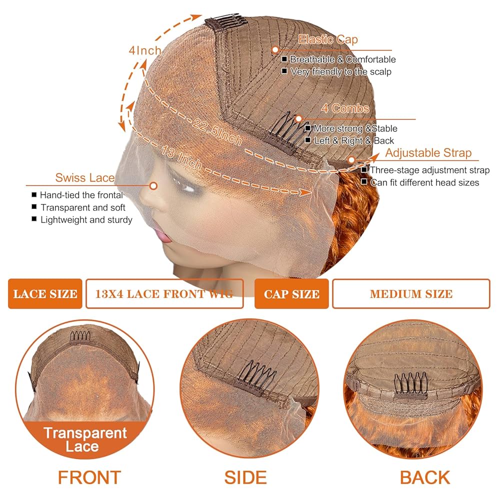 ユージーン　wig新品 Amazon.com : Ginger Lace Front Wigs Human Hair 26 Inch 13×4