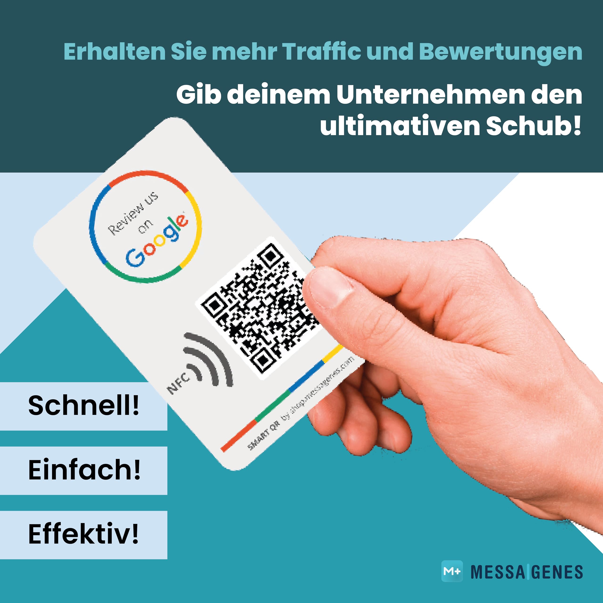 MESSAGENES | PVC-Karte Bewertung auf Google QR Code und NFC + INFO QR | Google Bewertung Aufsteller | PACK 2 Einheiten 12 x 8 cm | Schilder Bewertung NFC und QR Code | INFO + Google Review Card NFC