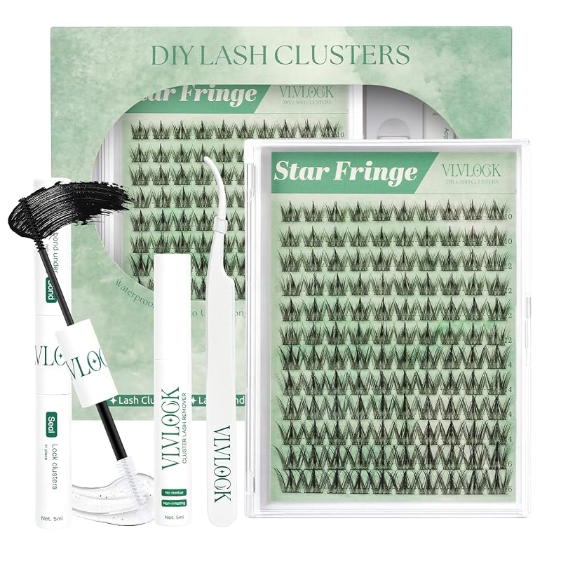 VLVLOCK Kit de Cílios em Tufo Star Fringe Manga CC Curvado 10–16 mm com Pinça, Adesivo, Selante e Removedor