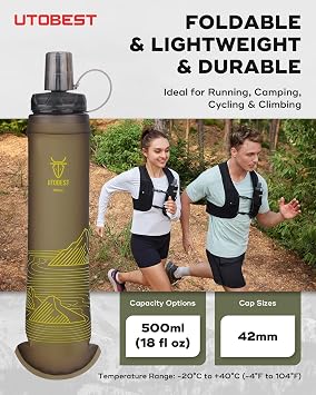 UTOBEST Soft Flask 500ml Collapsible Running Water Bottles