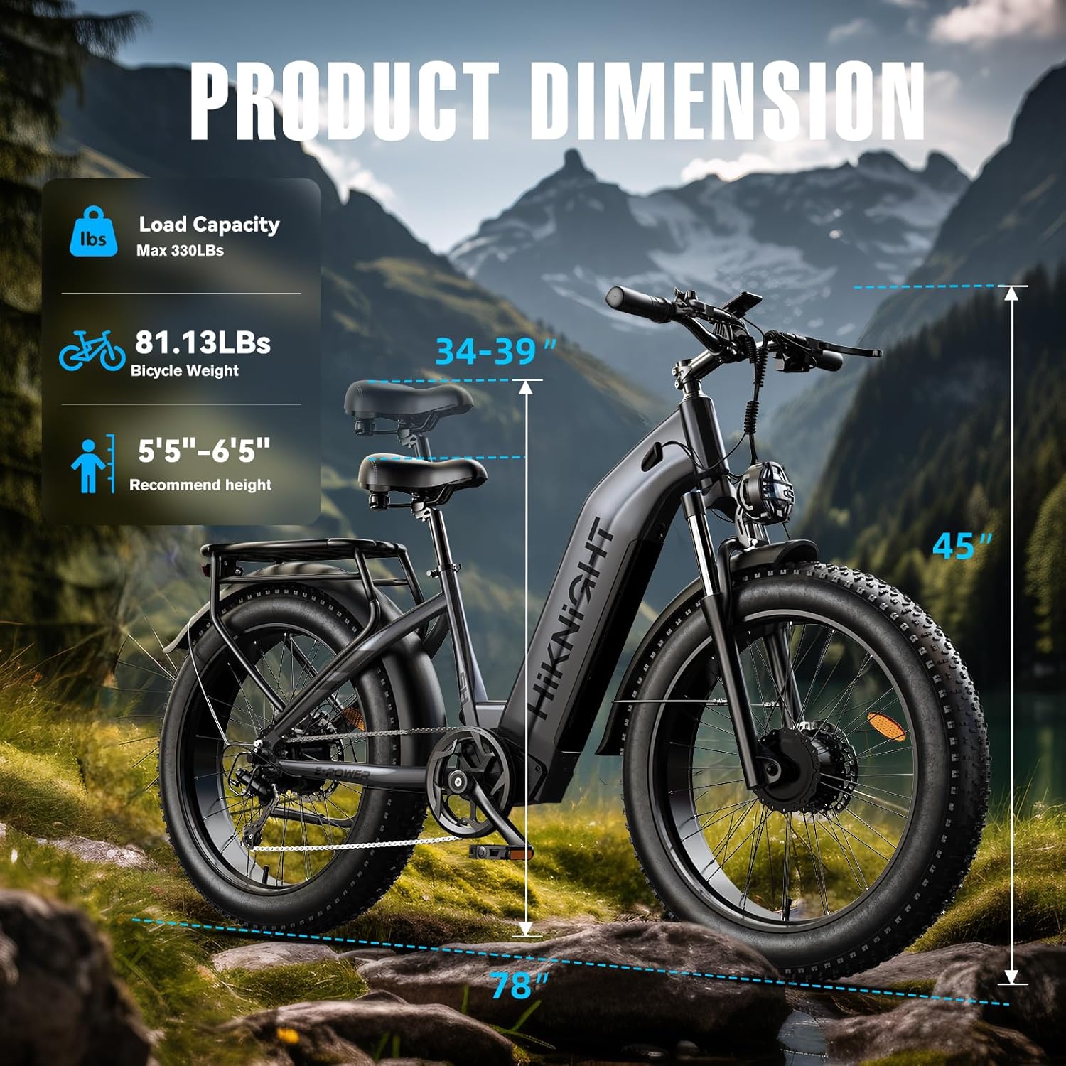 Dual Motor Electric Bike for Adults, 3000W Peak 52V 20AH Battery E Bike 26" x 4.0" Fat Tire Electric Mountain Bike Step-Thru Electric Bicycle for Women/Men, Up to 38MPH, Dual Hydraulic Brake