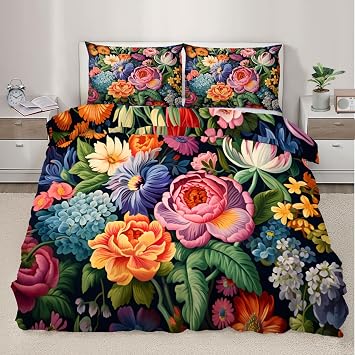 Boho Floral Duvet Cover California King Size - Watercolor Floral Duvet Cover Set with Zipper Closure, 3 Pieces Soft & Breathable Colorful Flower Comforter Cover Sets
