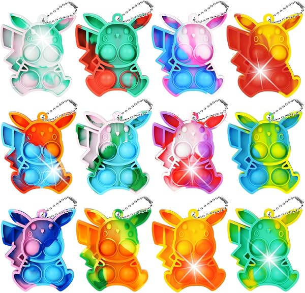Ainiv 12PC Mini Pop Push It Fidget Toy Portachiavi,Colorato Silicone Spremere Pop Bubble Giocattoli Sensoriali Bulk,Poppet Bubble Giocattoli Antistress per Autismo Sollievo dallo Stress - 1