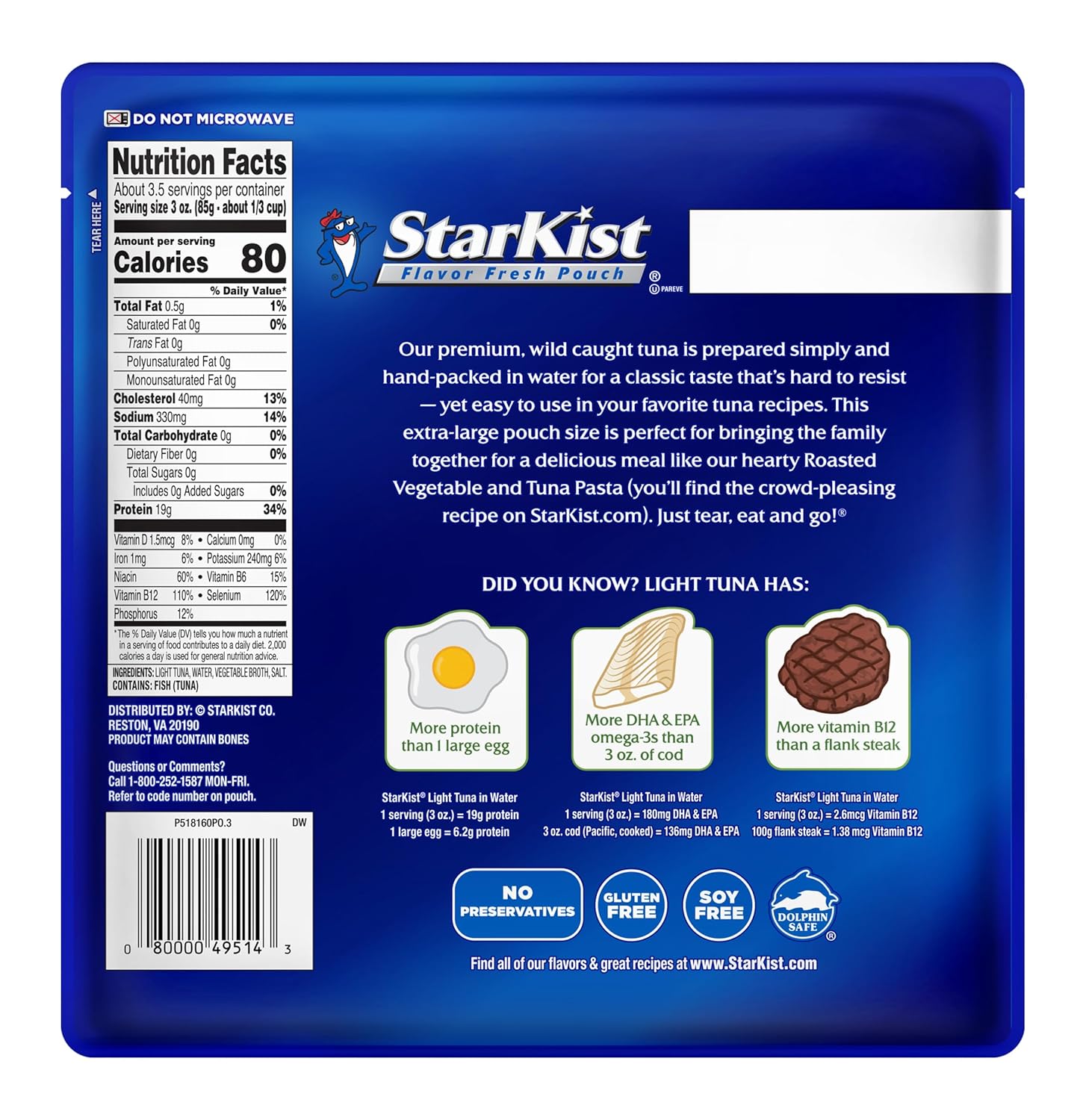 StarKist Chunk Light Tuna in Water - 11 oz Pouch (Pack of 12)