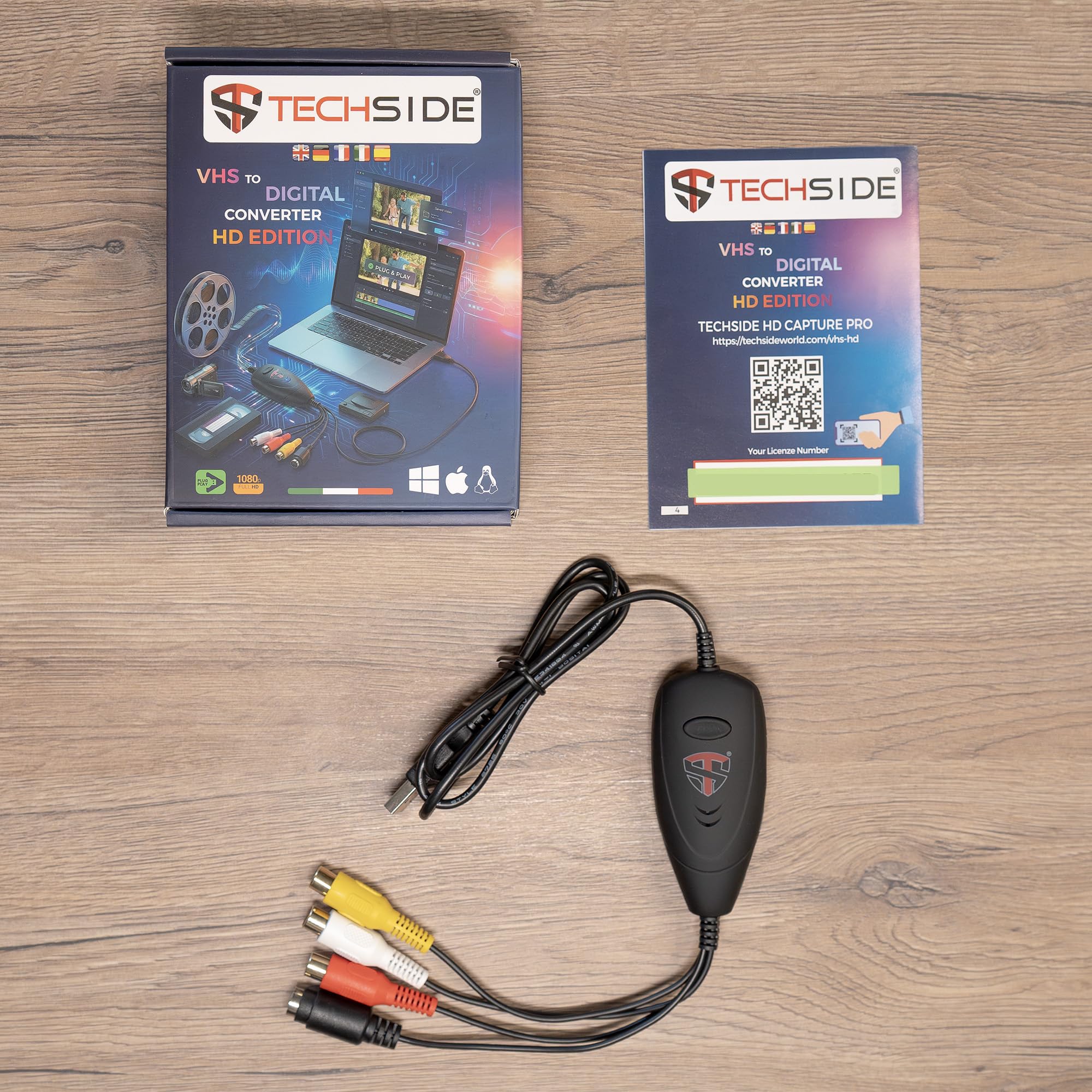 TechSide Video Capture 2026: convertisseur VHS numerique Analogique USB 2.0 | Carte d Acquisition | Capture Video Adaptateur VHS / Hi8 pour Magnétoscope VHS Neuf Windows 11/10