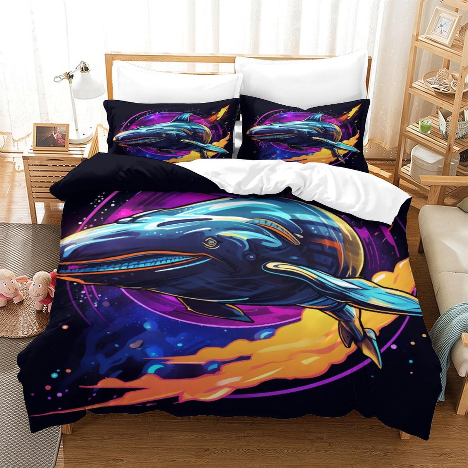 Housse de couette requin imprimé 3D respirante et ultra douce en microfibre premium 3 pièces