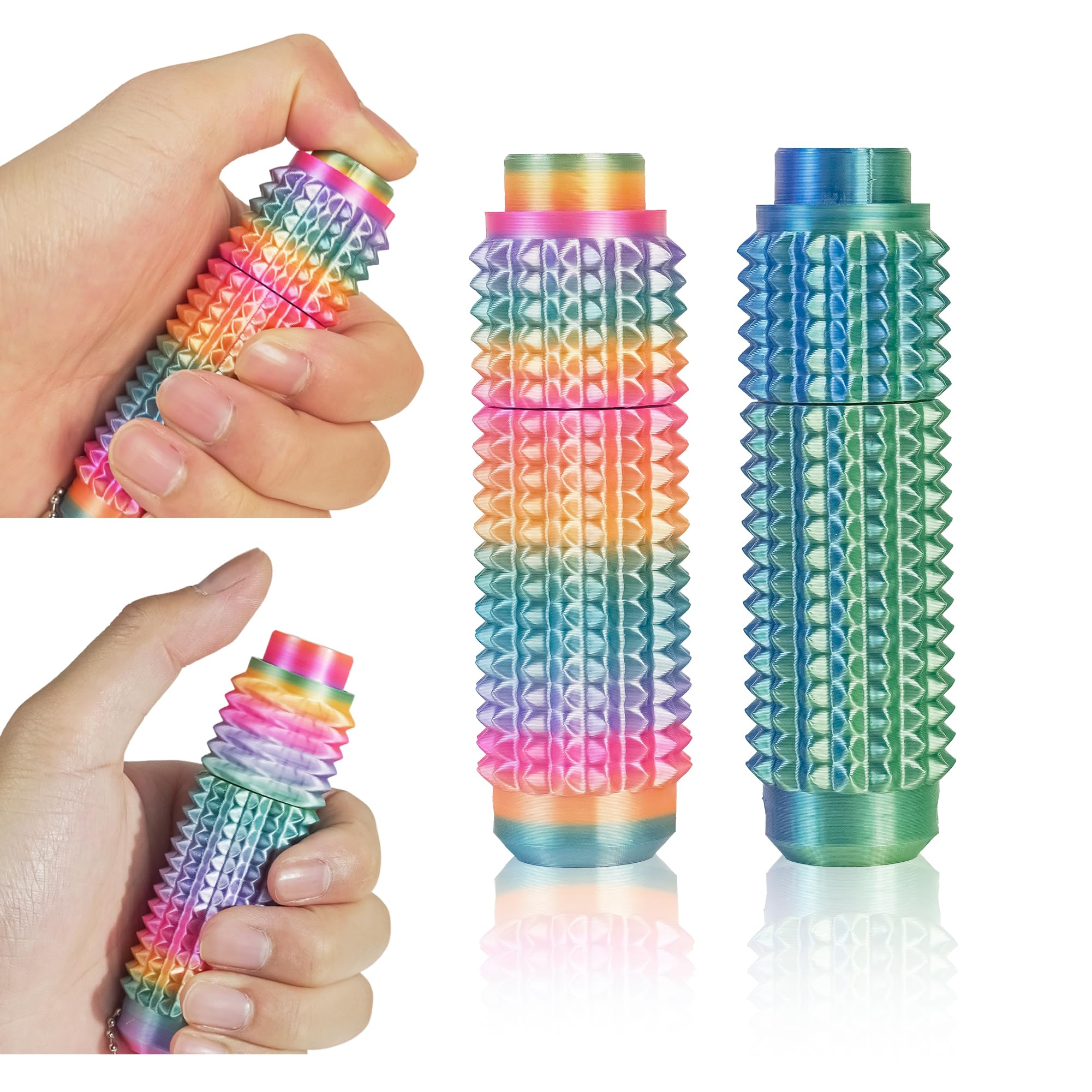 SnapMorph3.0 Little Ouchies Fidget Toys - 3-in-1 Pain Stim Toy with Spinning &amp; Press Buttons for Anxiety Relief, Stress and Pain Relief Stimulation for Adults and Teens,2PCS Green+Colorful