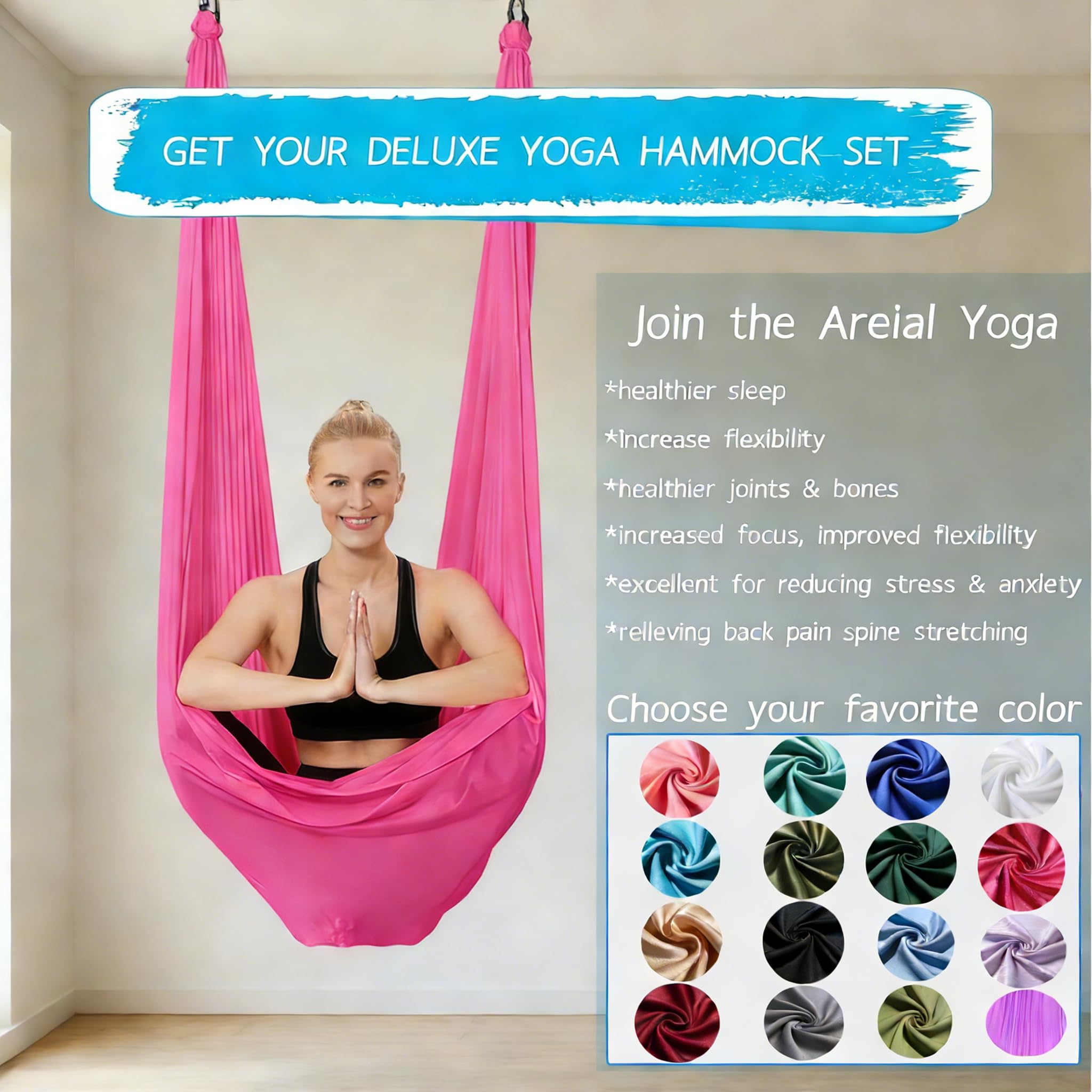 SNZ Aerial Hamac de yoga – Balançoire suspendue multifonction pour intérieur et extérieur, capacité de charge de 250 kg, balançoire nid pour sensoriel, yoga, exercices anti-gravité, détente et jeu
